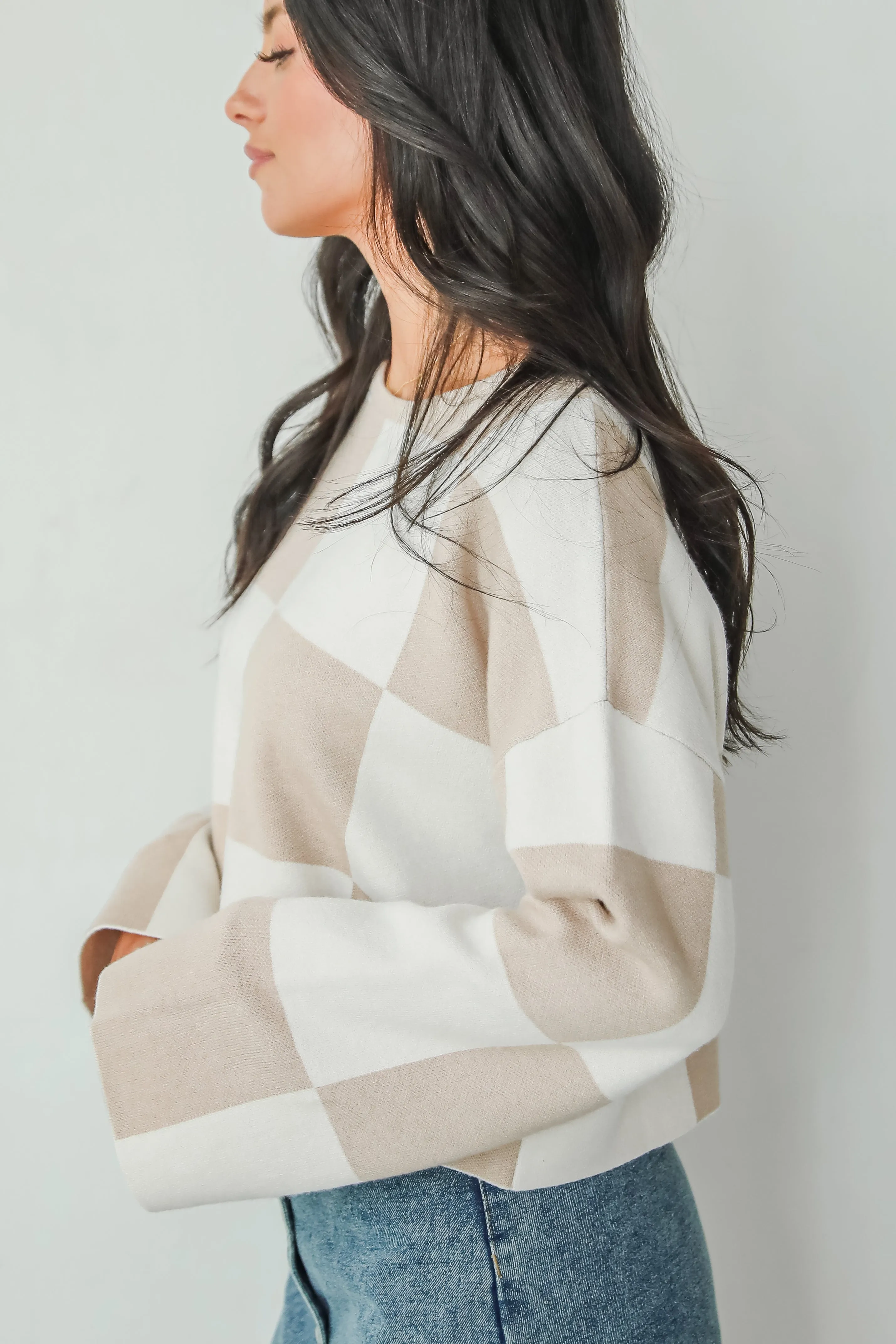 FINAL SALE - Perfect Classic Taupe Checkered Cropped Sweater