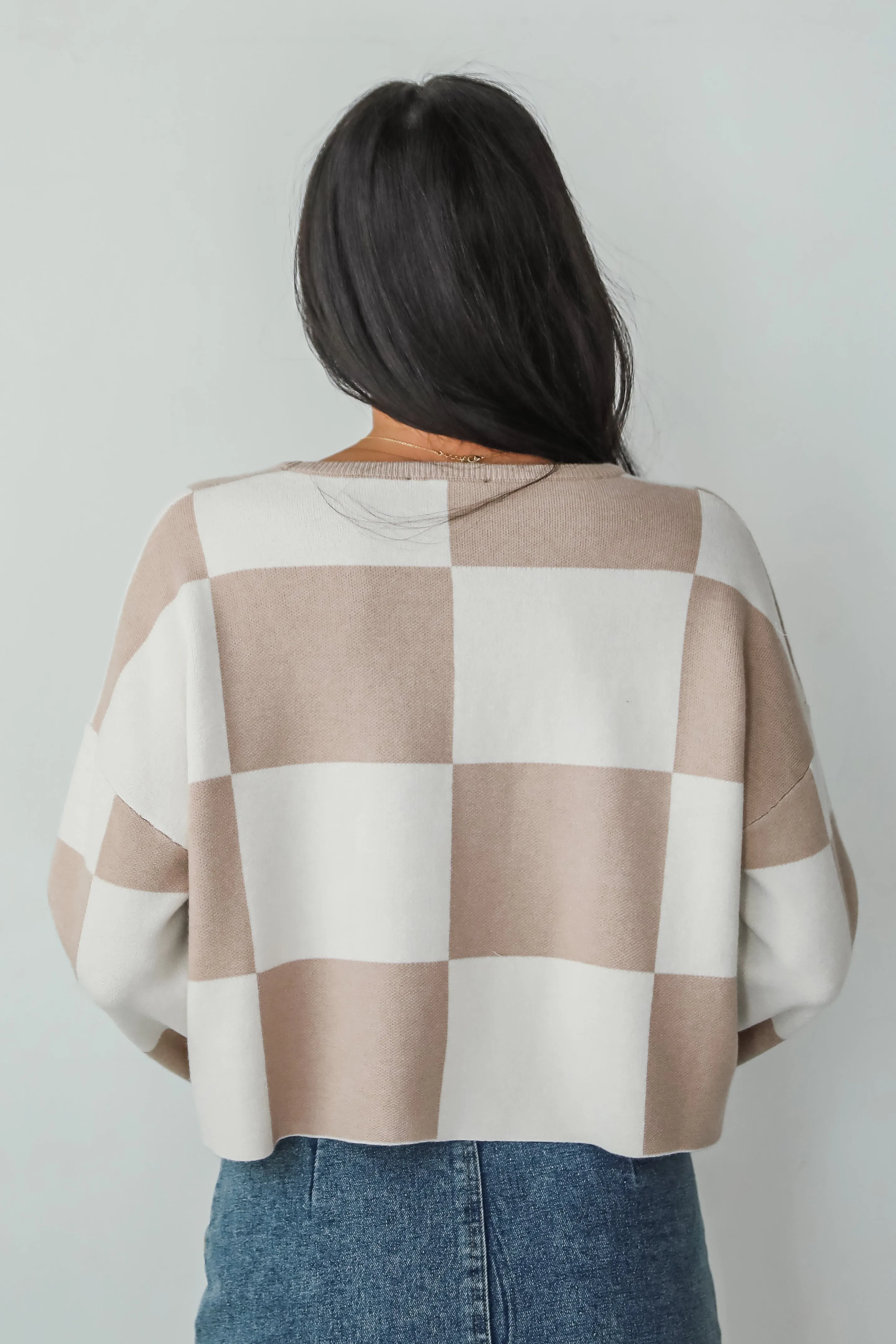 FINAL SALE - Perfect Classic Taupe Checkered Cropped Sweater