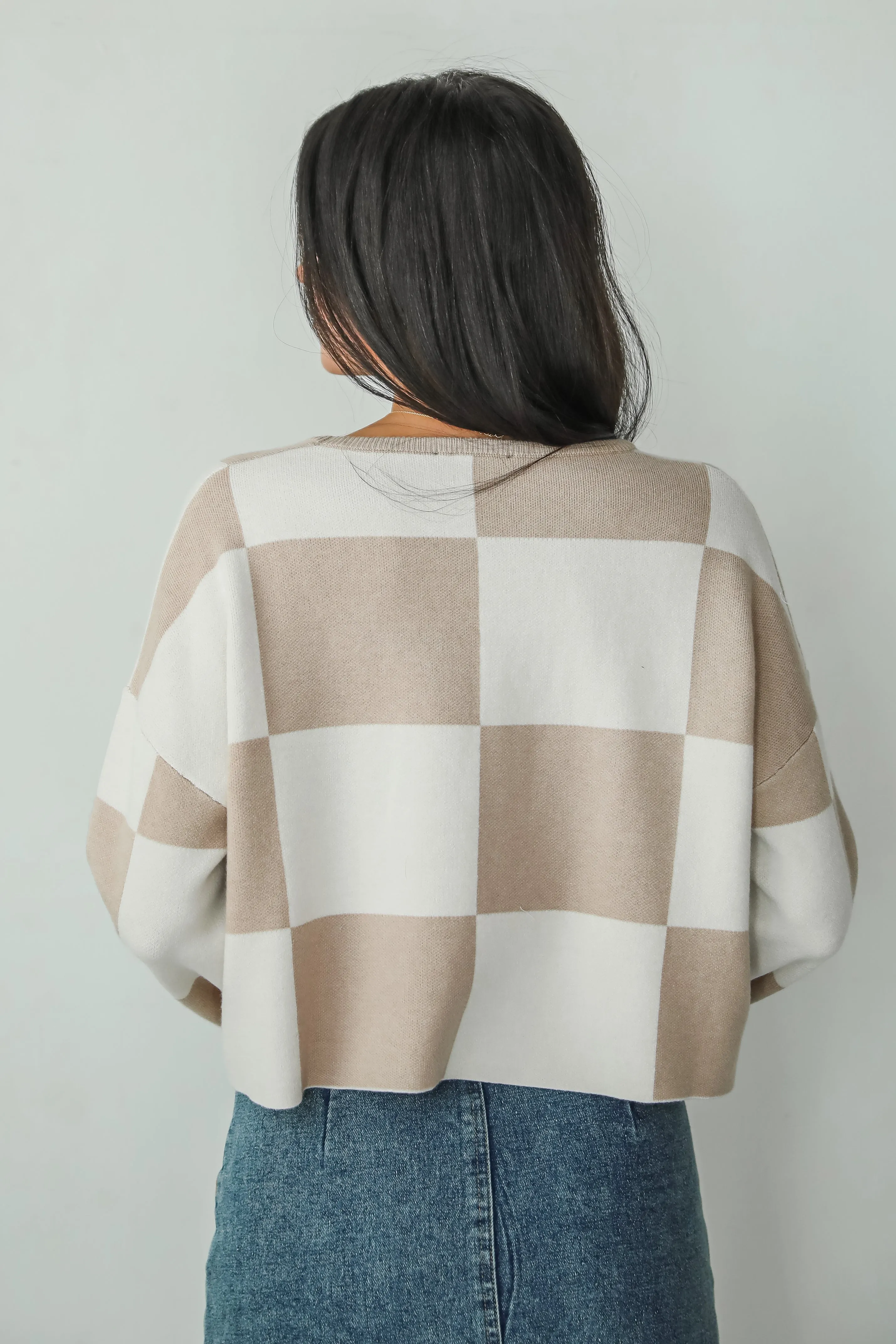 FINAL SALE - Perfect Classic Taupe Checkered Cropped Sweater