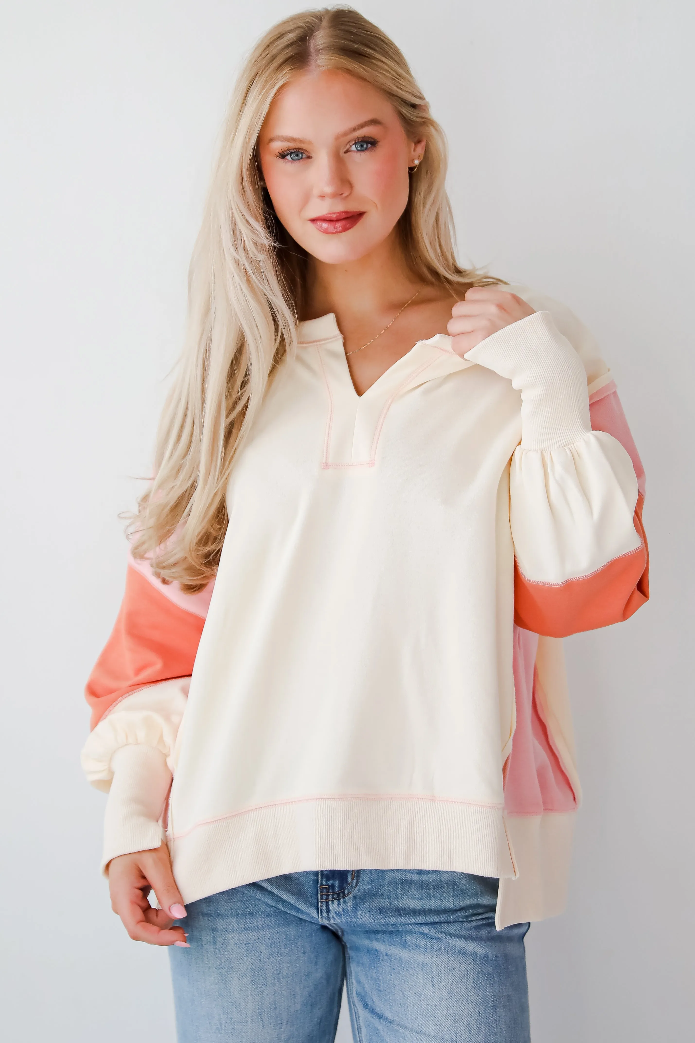 FINAL SALE - Perfect Coziness Cream Color Block Pullover