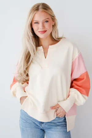 FINAL SALE - Perfect Coziness Cream Color Block Pullover
