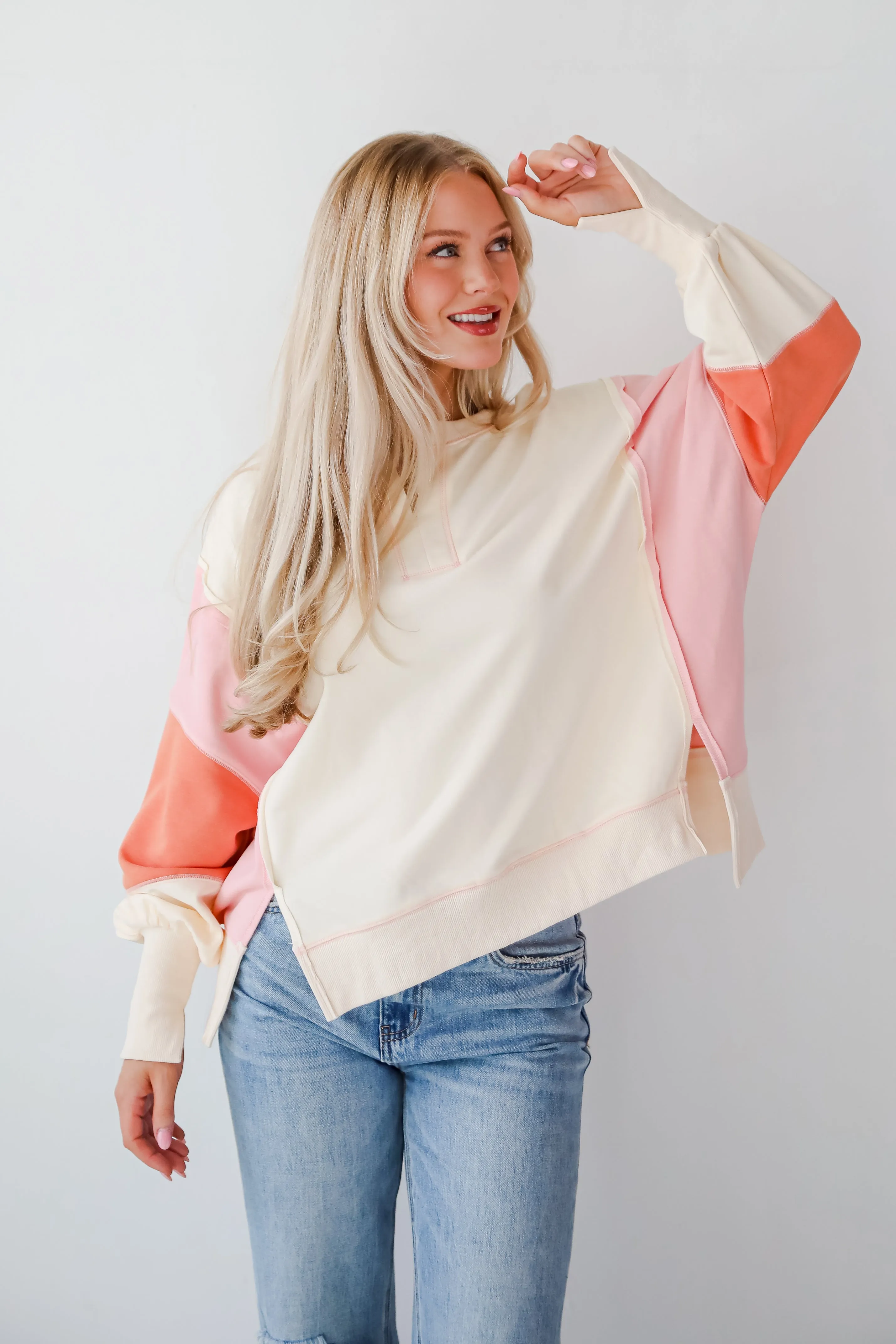 FINAL SALE - Perfect Coziness Cream Color Block Pullover