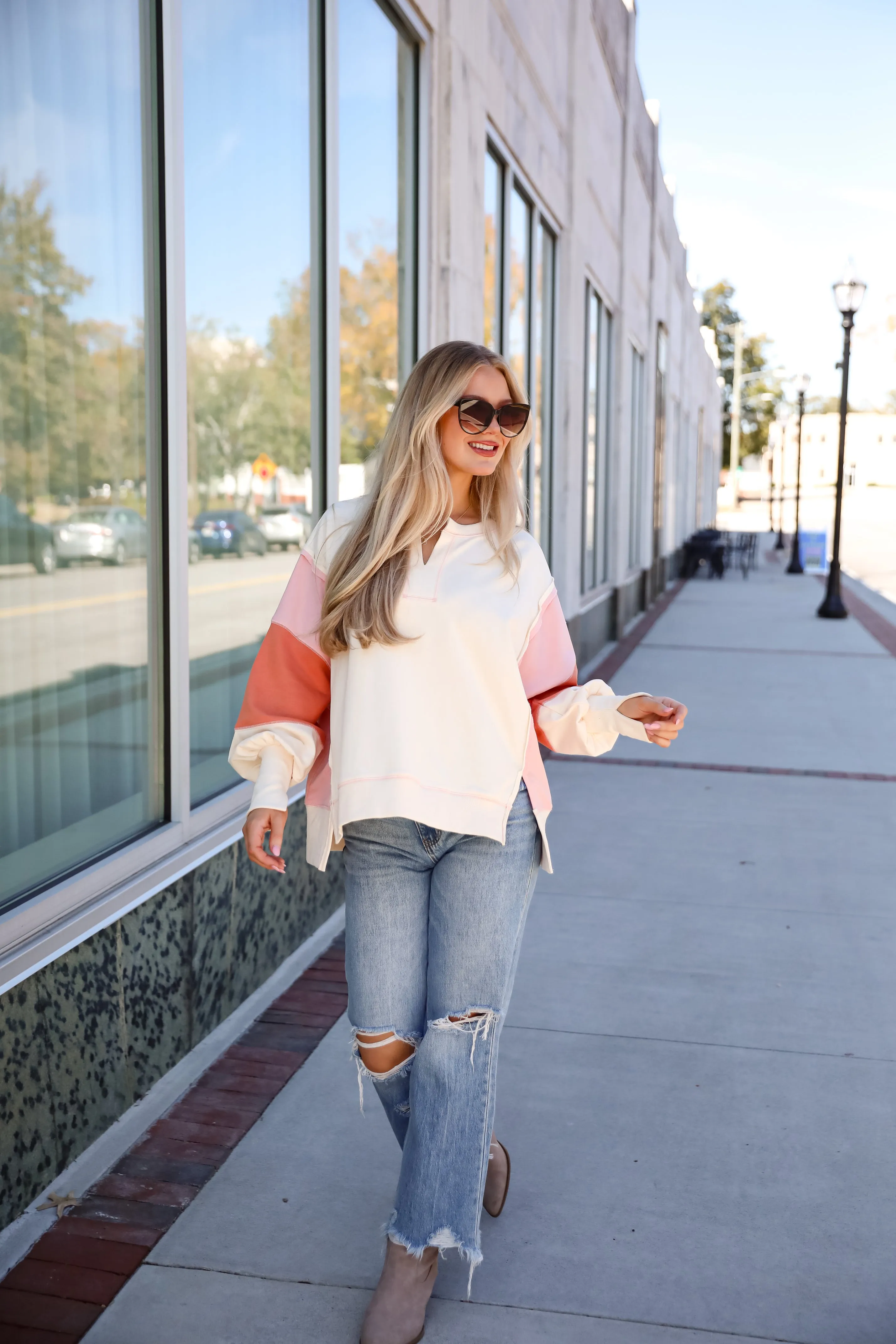 FINAL SALE - Perfect Coziness Cream Color Block Pullover