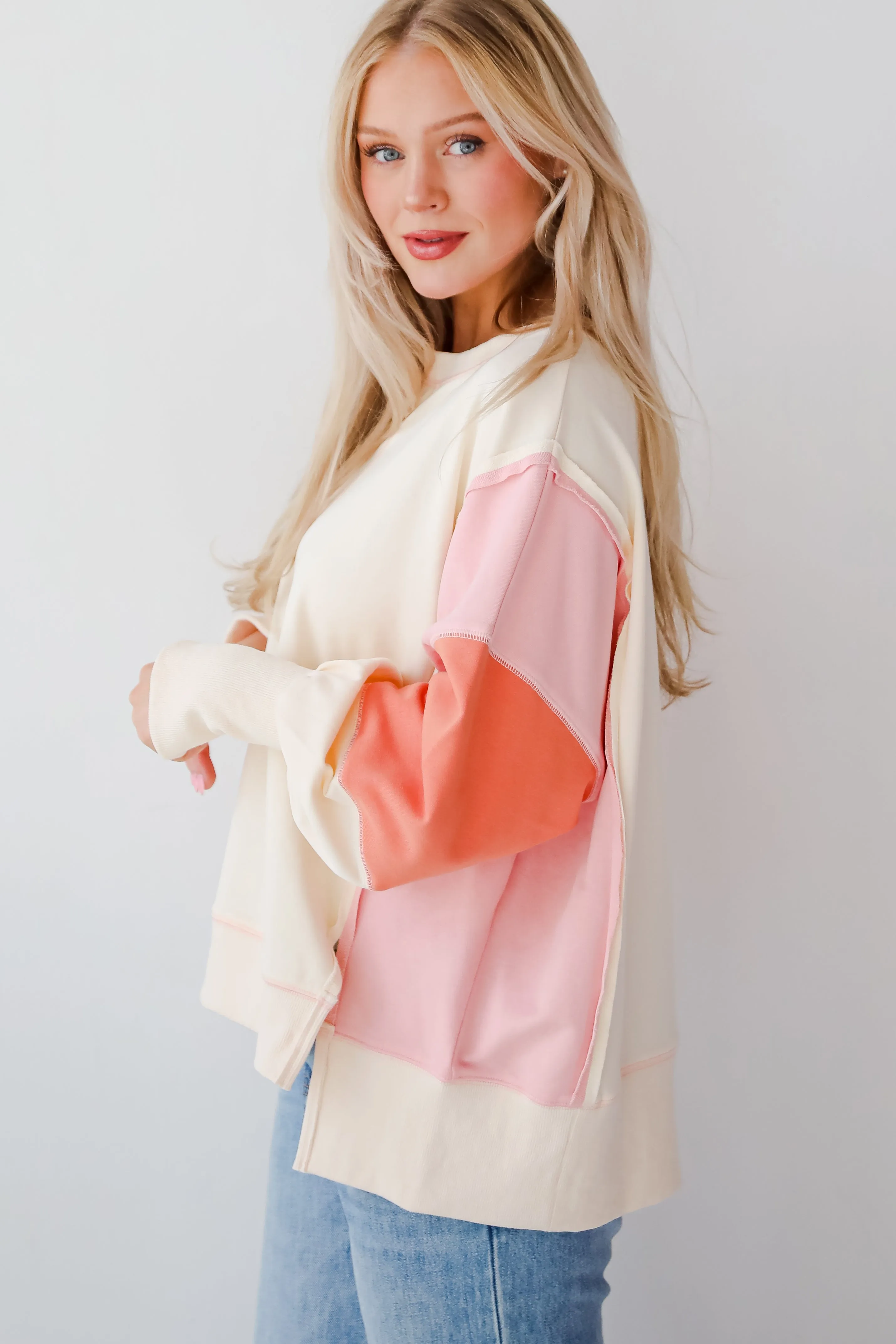 FINAL SALE - Perfect Coziness Cream Color Block Pullover