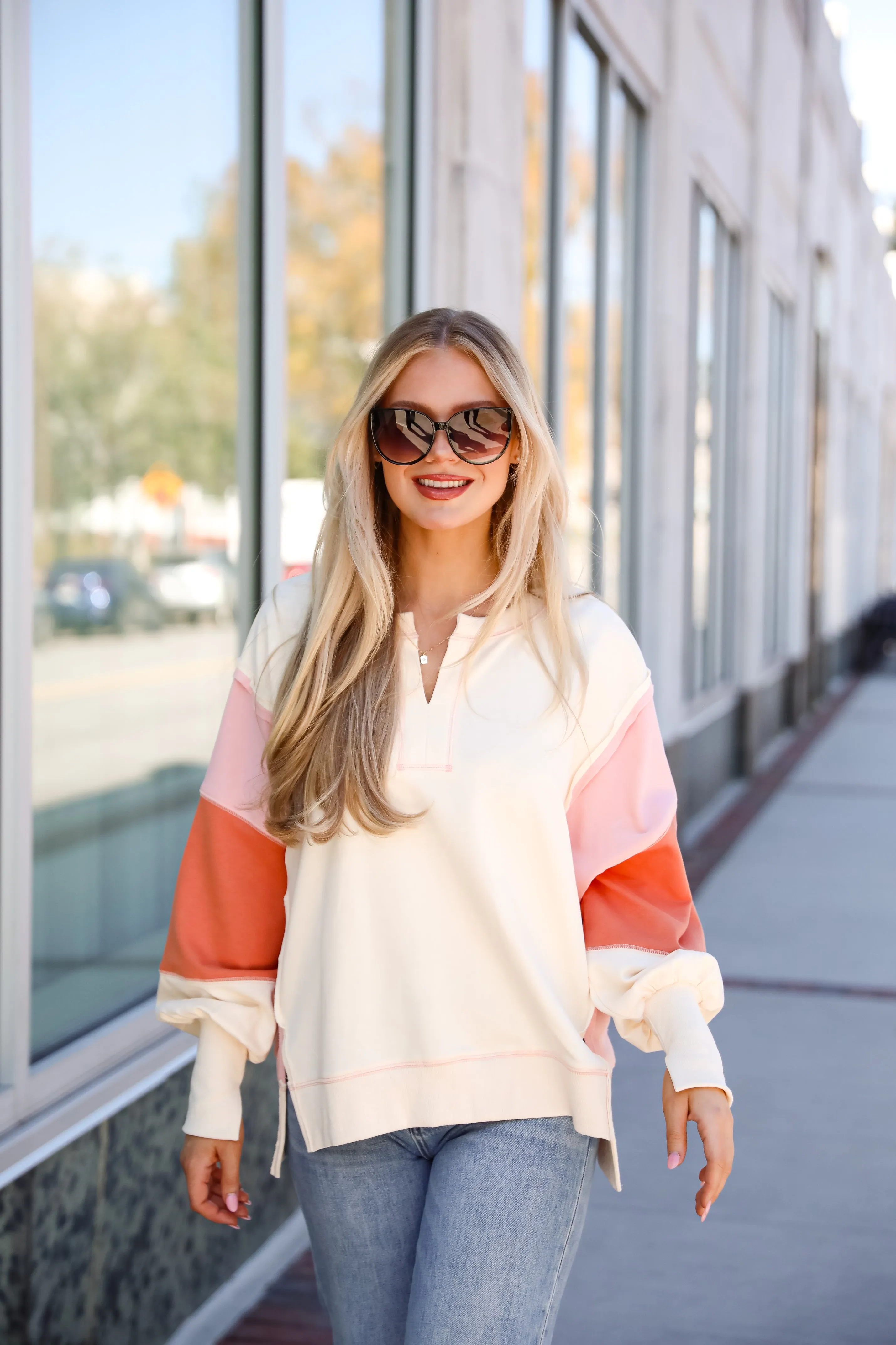 FINAL SALE - Perfect Coziness Cream Color Block Pullover