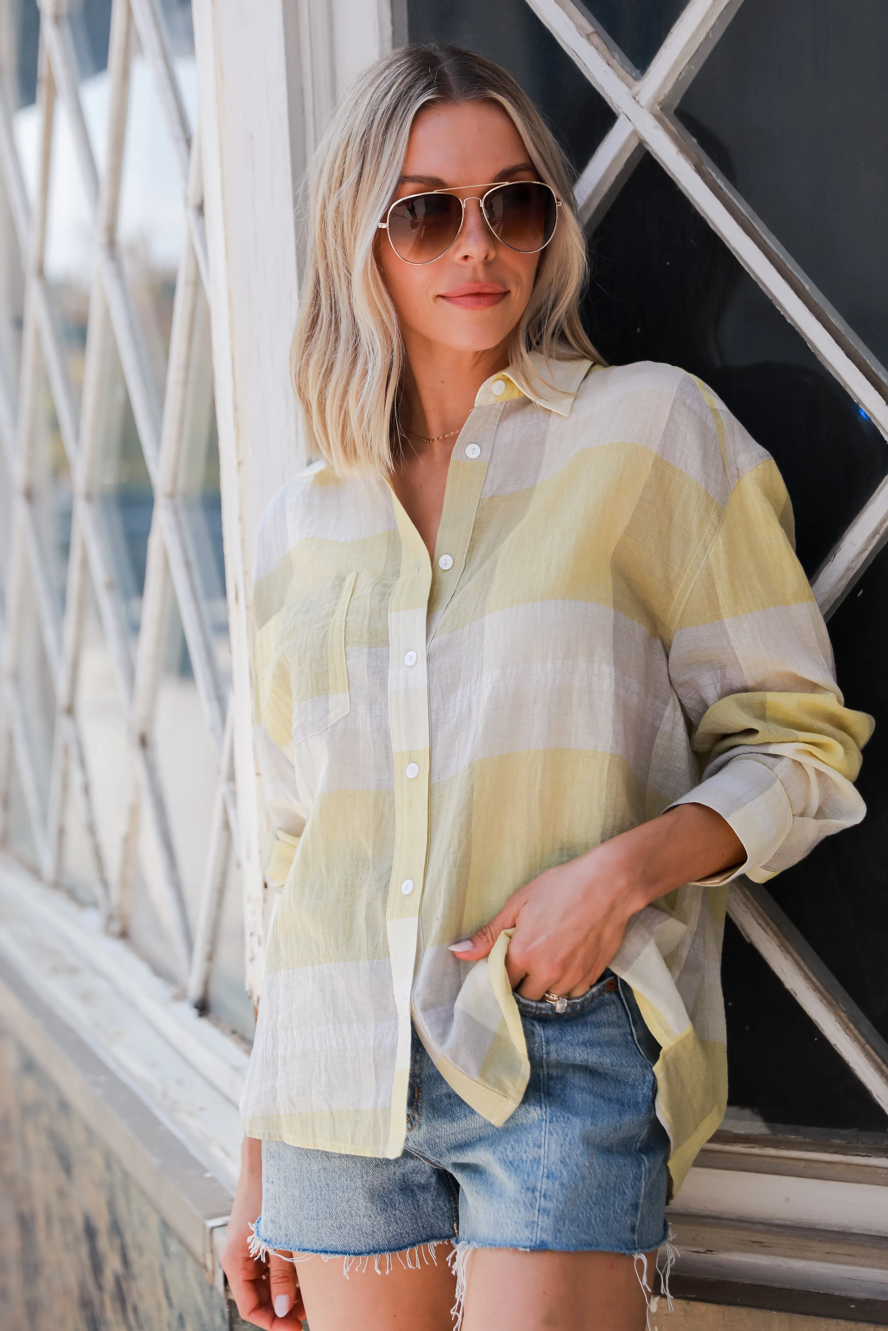 FINAL SALE - Playful Personality Plaid Button-Up Blouse