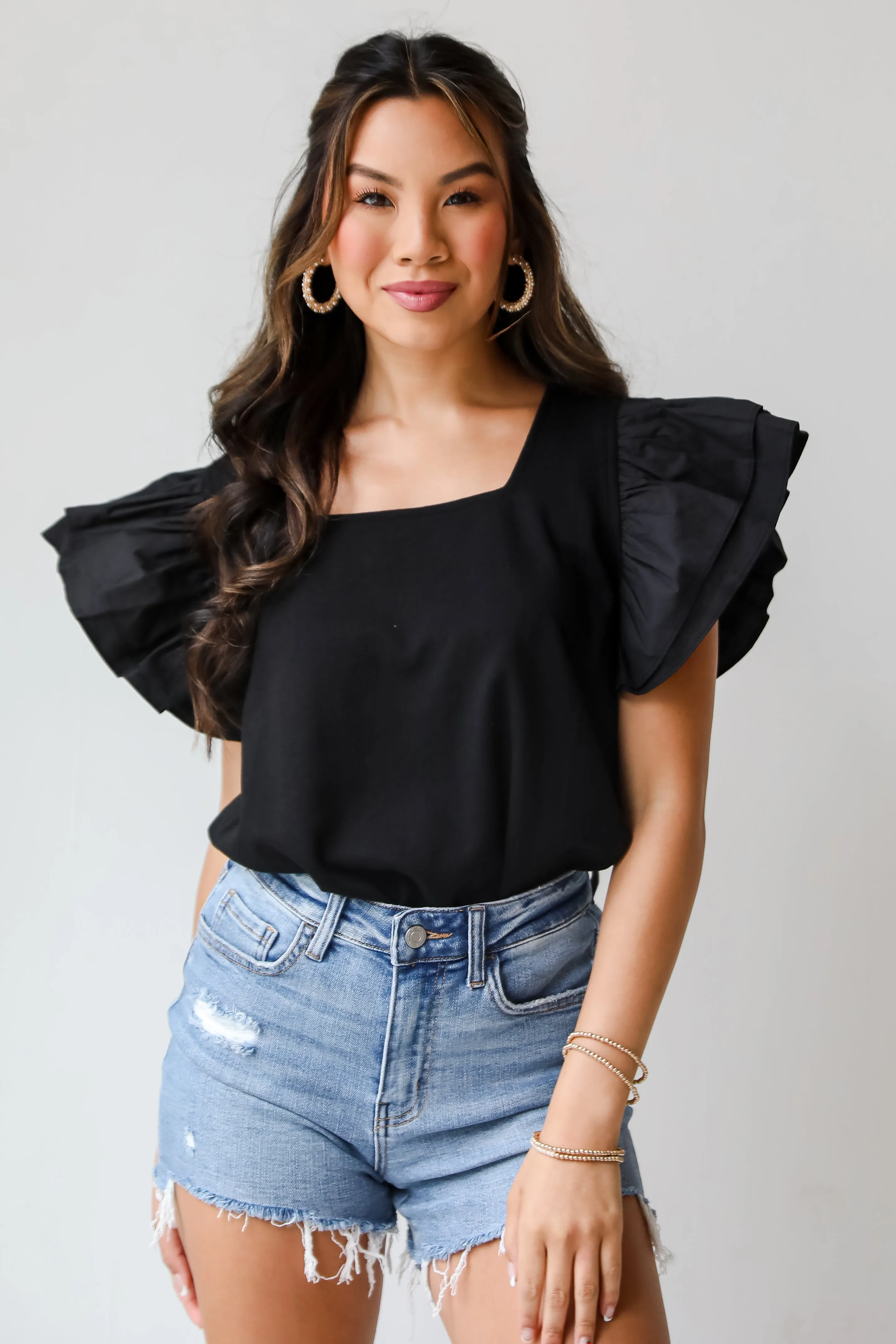 FINAL SALE - Popular Icon Black Ruffle Sleeve Blouse