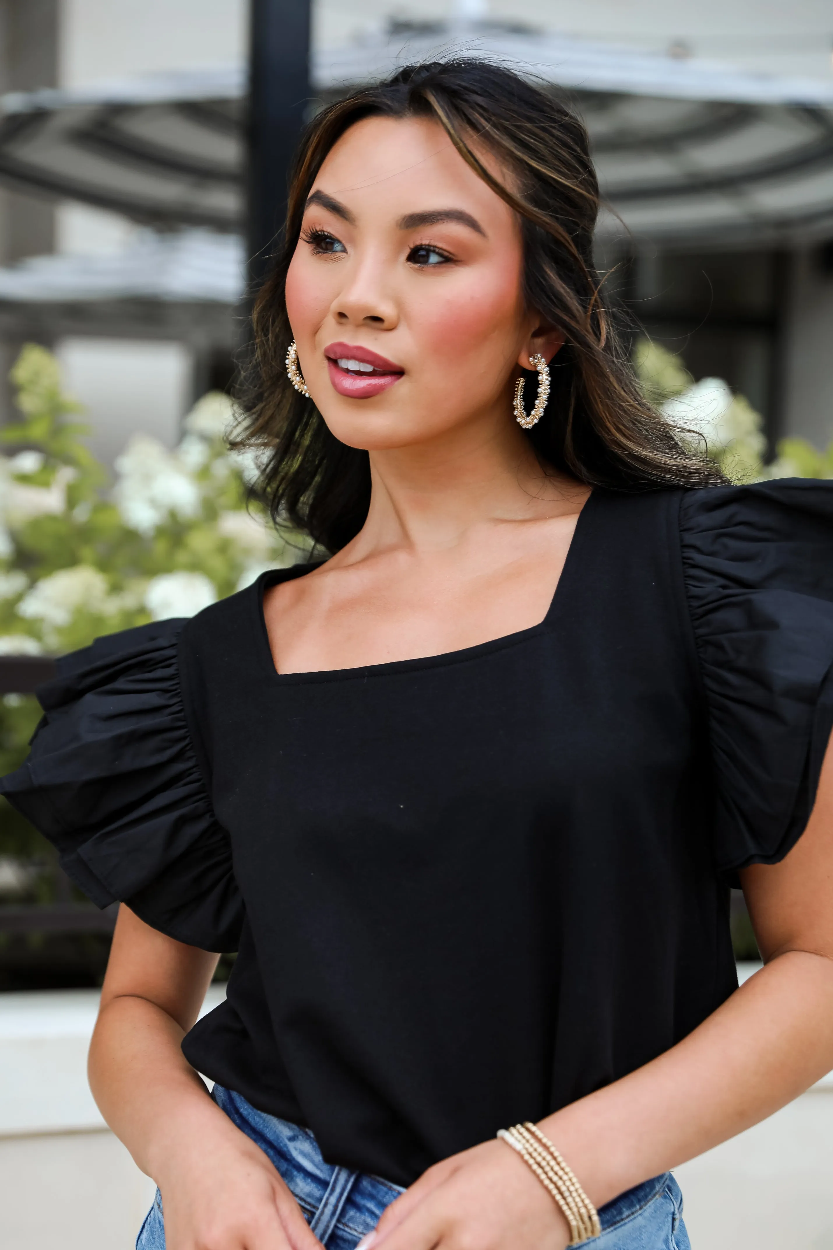 FINAL SALE - Popular Icon Black Ruffle Sleeve Blouse