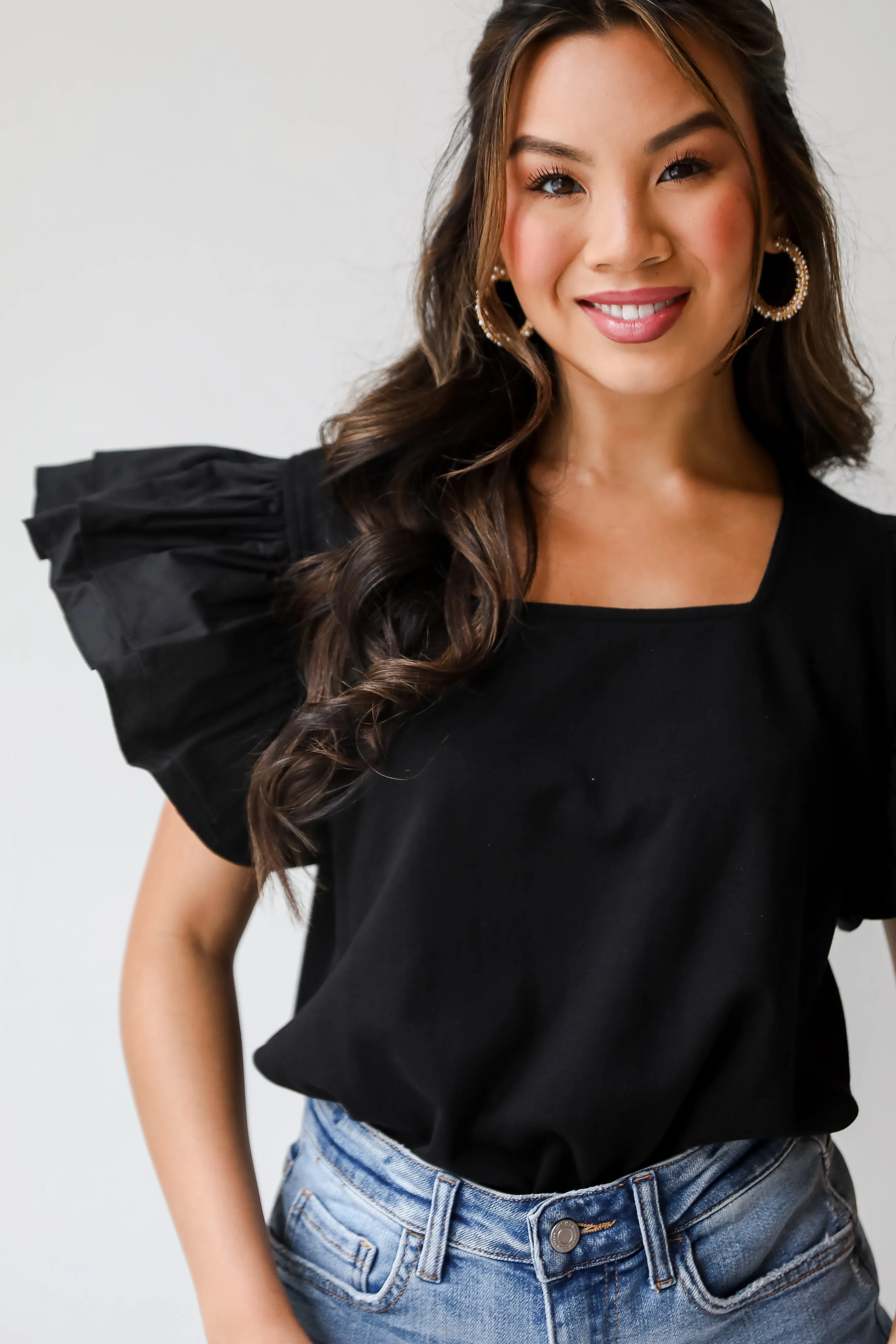 FINAL SALE - Popular Icon Black Ruffle Sleeve Blouse