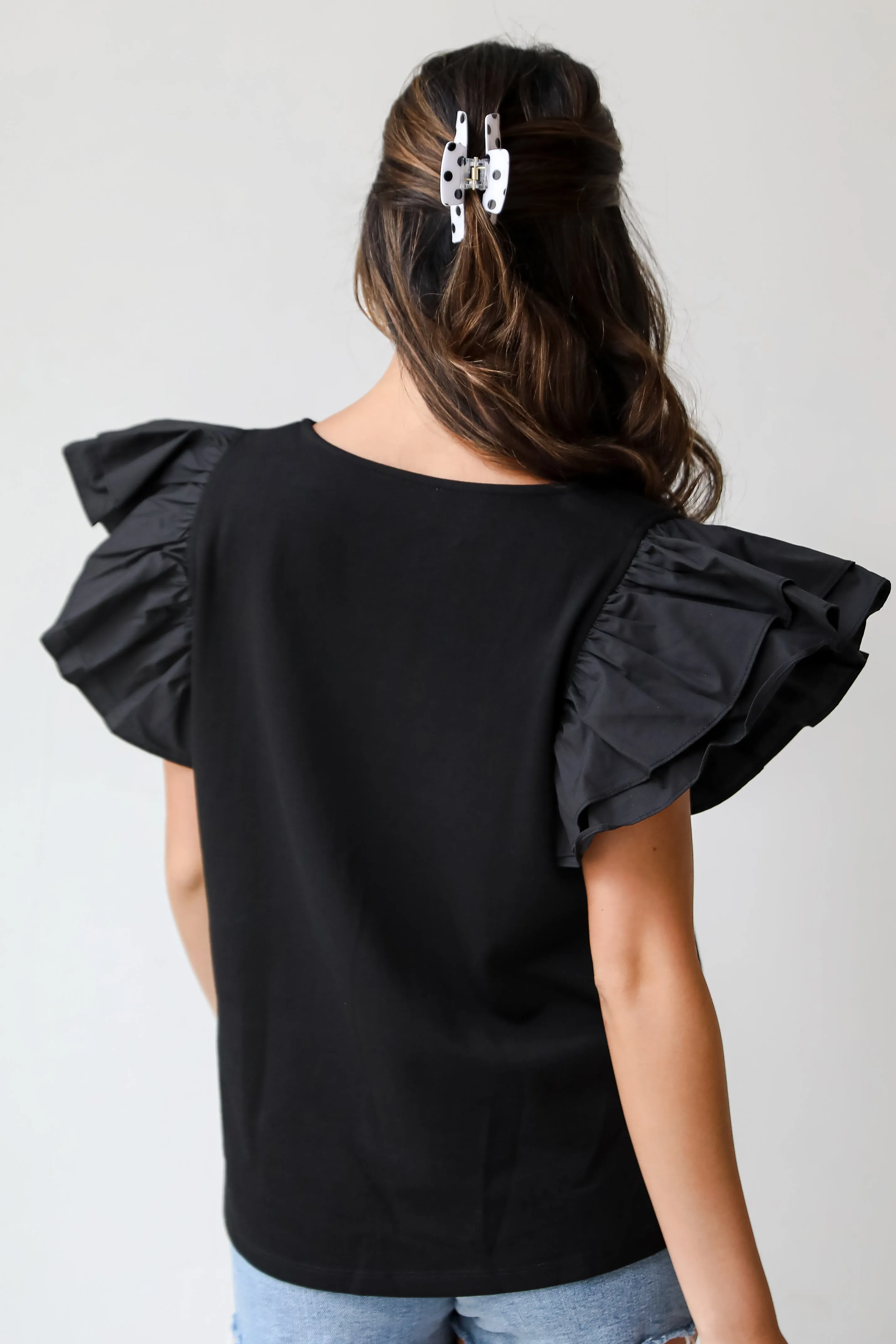 FINAL SALE - Popular Icon Black Ruffle Sleeve Blouse