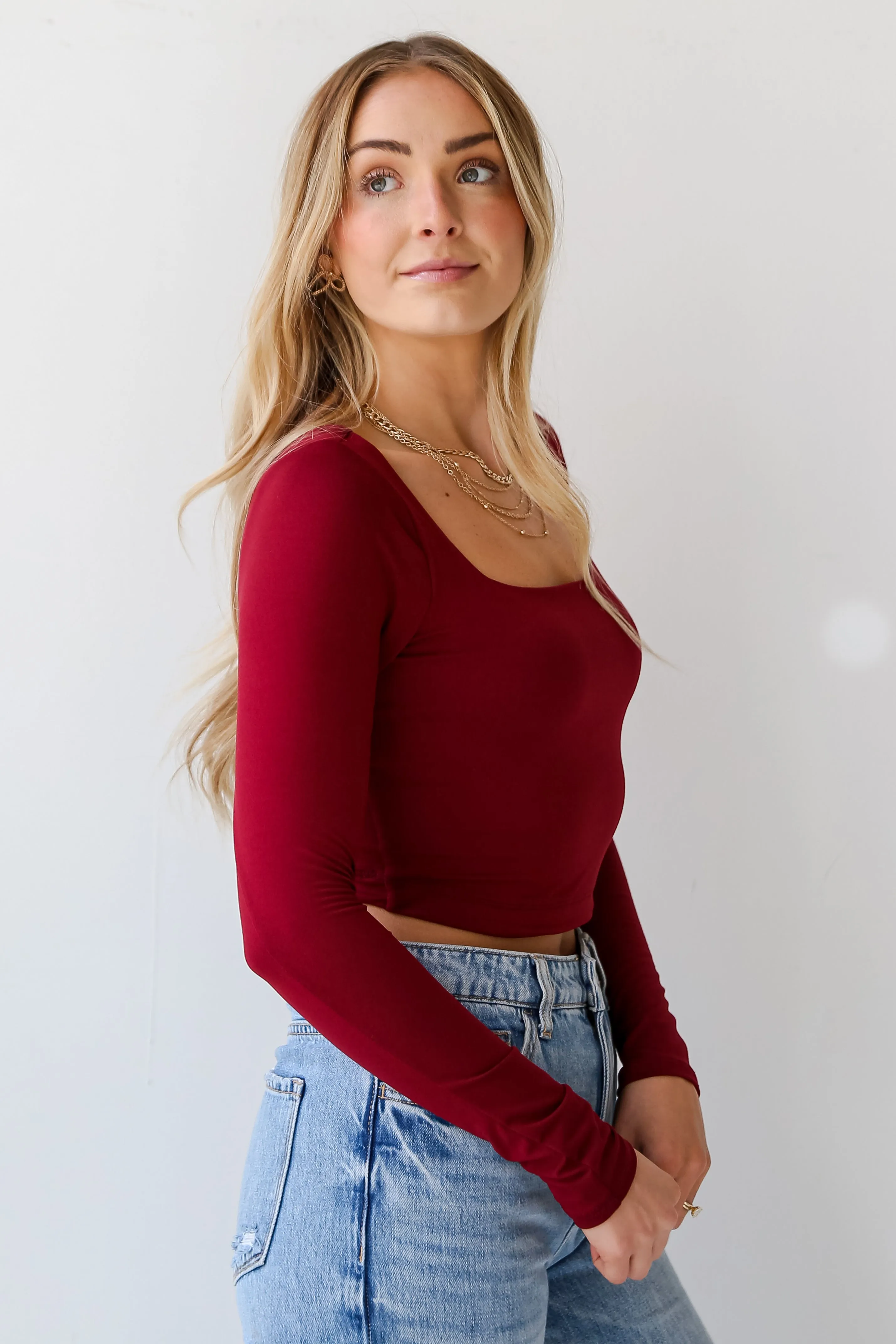FINAL SALE - Raven Burgundy Square Neck Crop Top