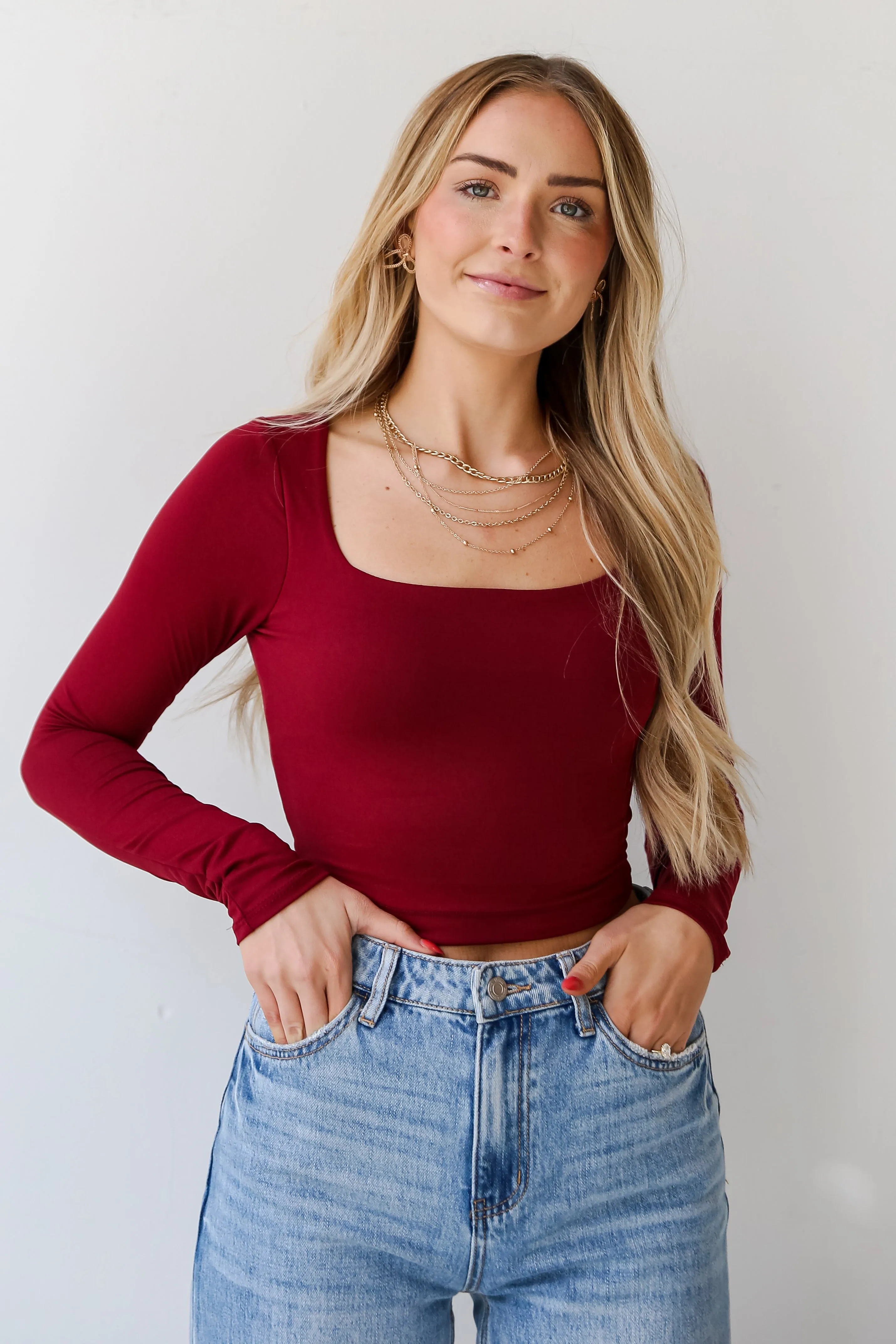FINAL SALE - Raven Burgundy Square Neck Crop Top