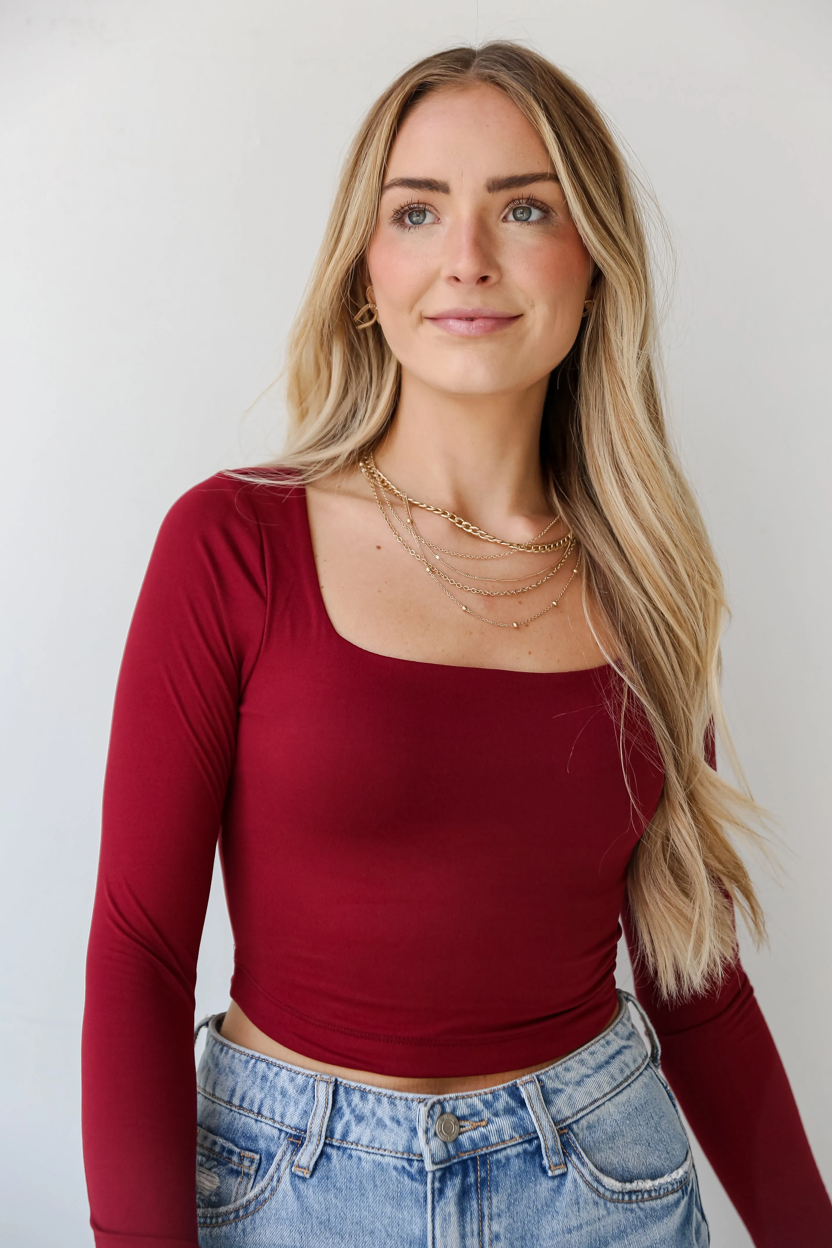 FINAL SALE - Raven Burgundy Square Neck Crop Top