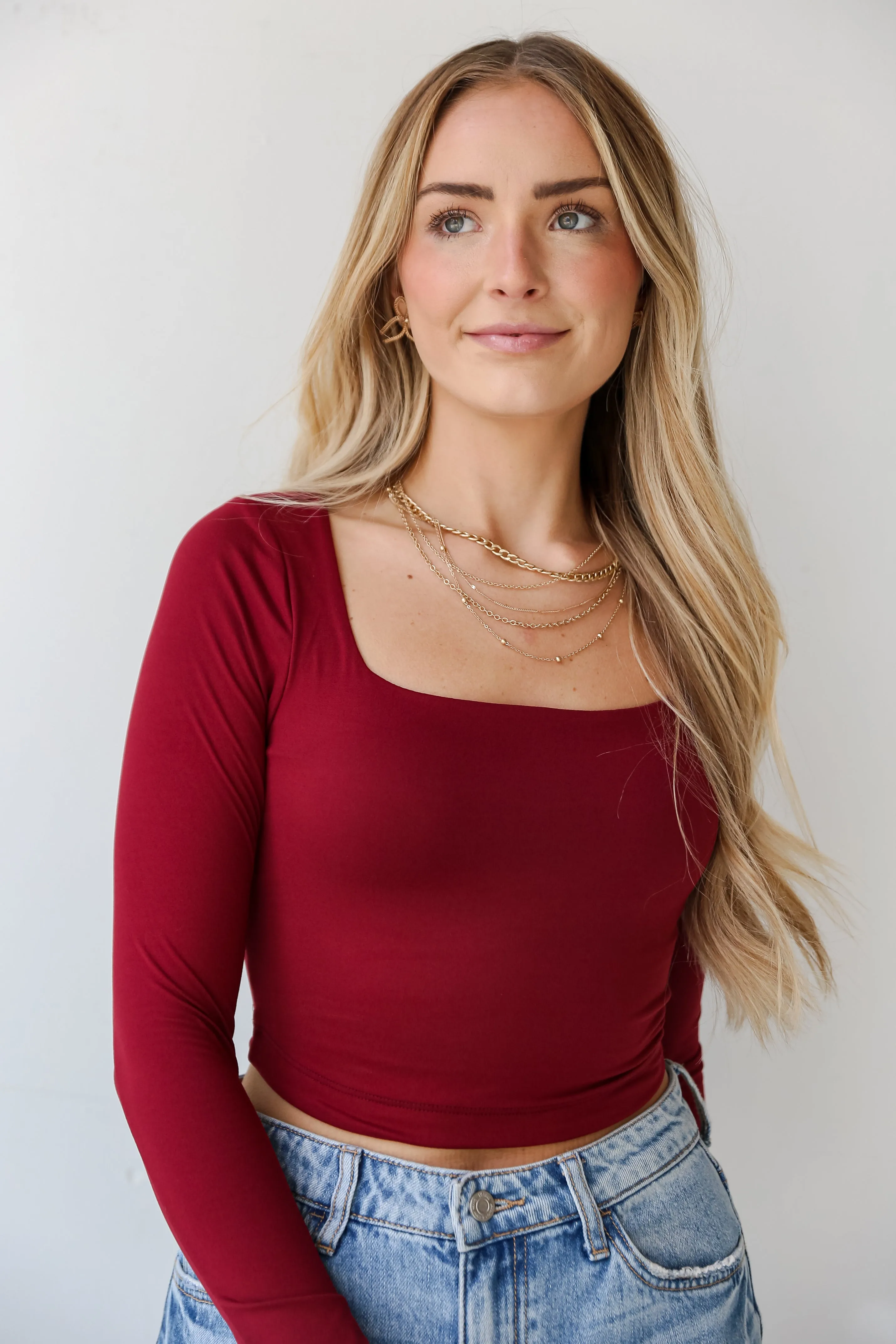 FINAL SALE - Raven Burgundy Square Neck Crop Top