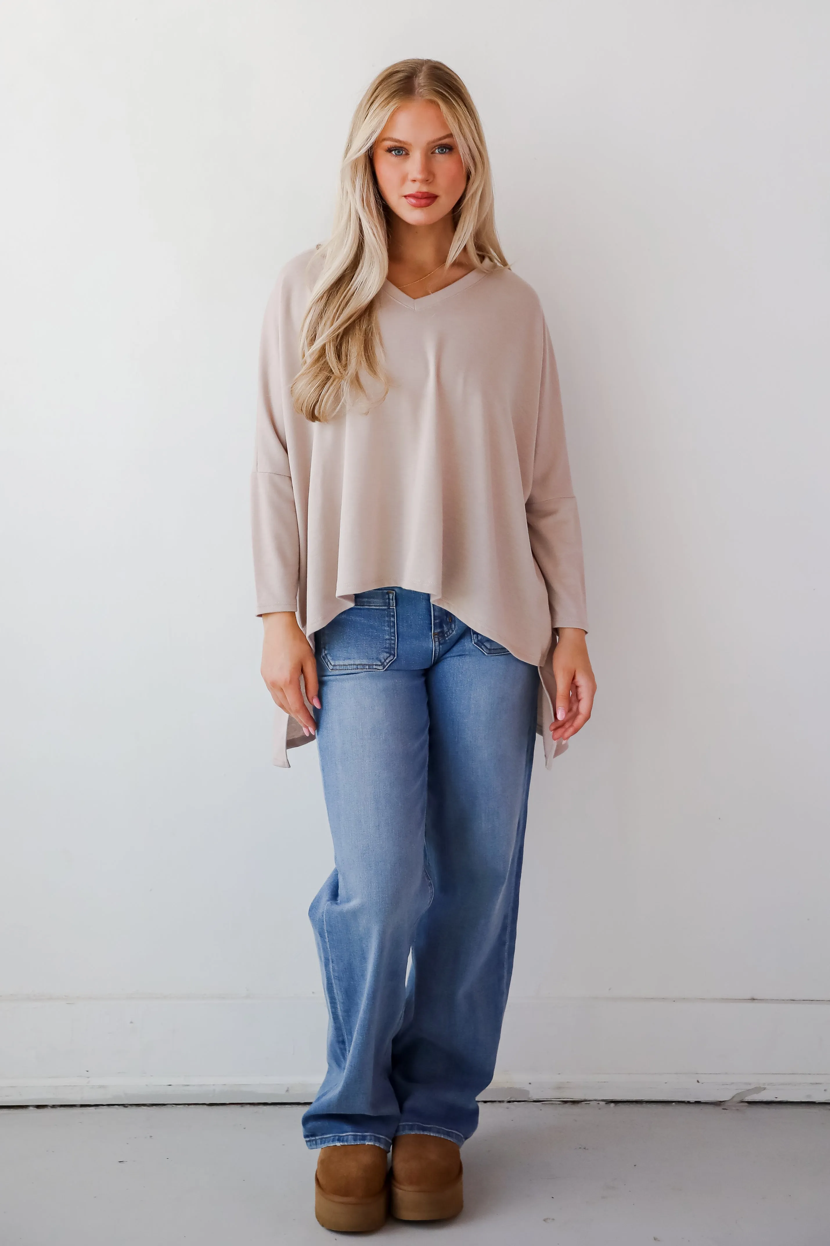 FINAL SALE - Real Relaxation Taupe Oversized Top - DOORBUSTER