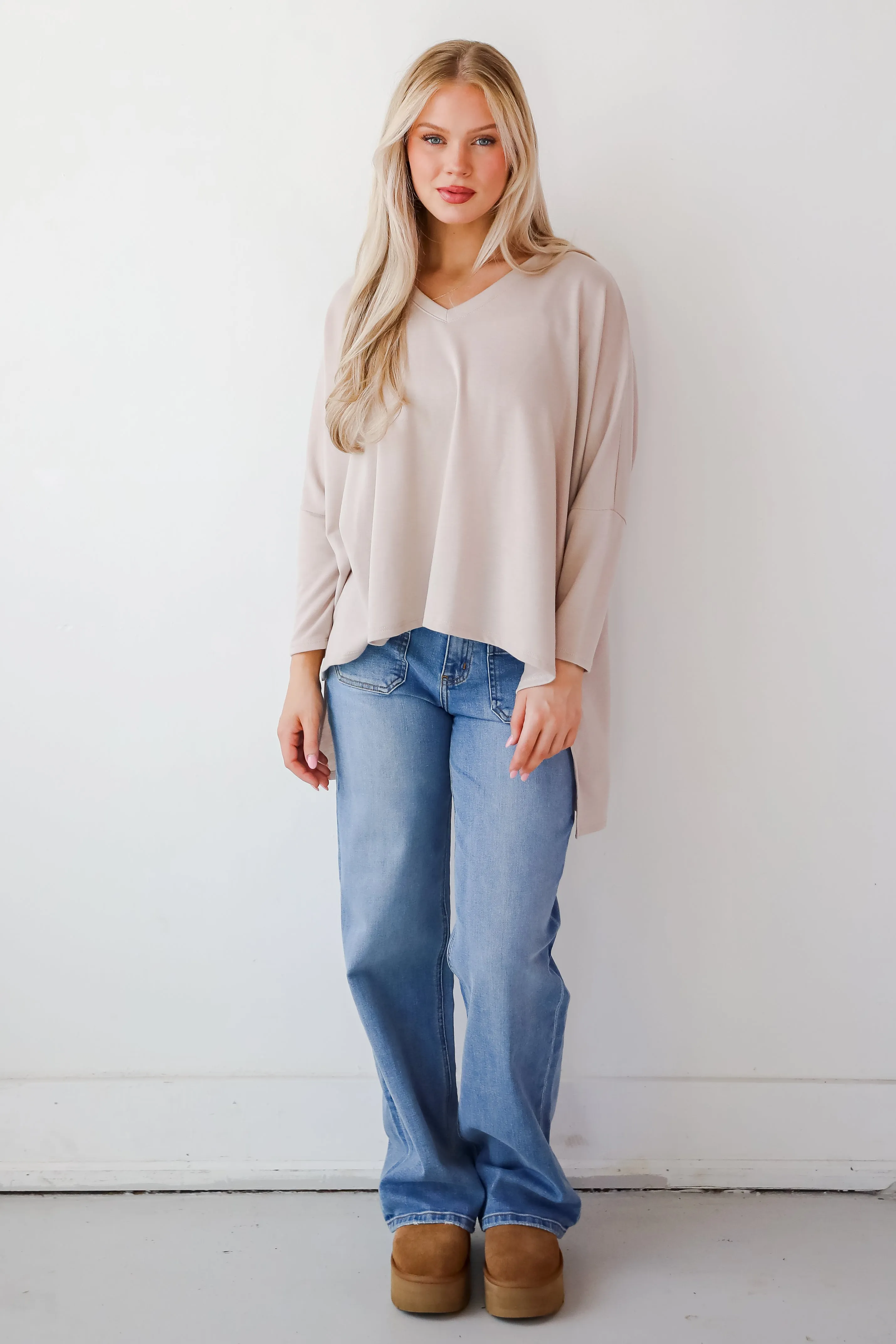 FINAL SALE - Real Relaxation Taupe Oversized Top - DOORBUSTER