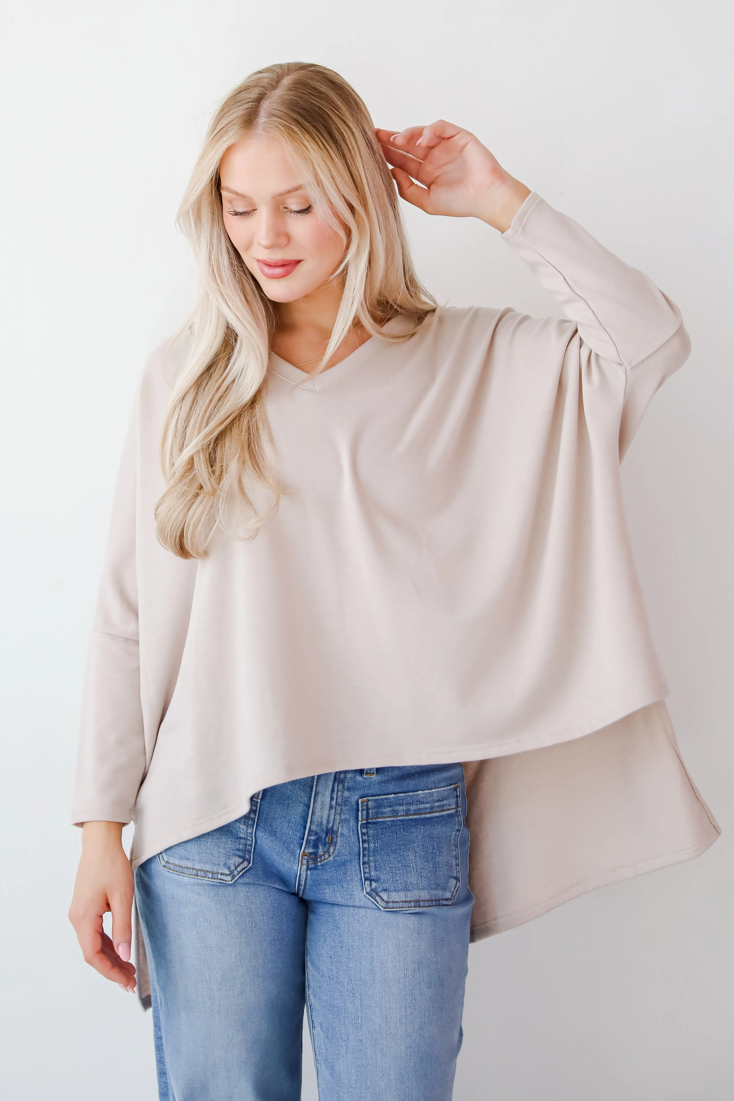 FINAL SALE - Real Relaxation Taupe Oversized Top - DOORBUSTER