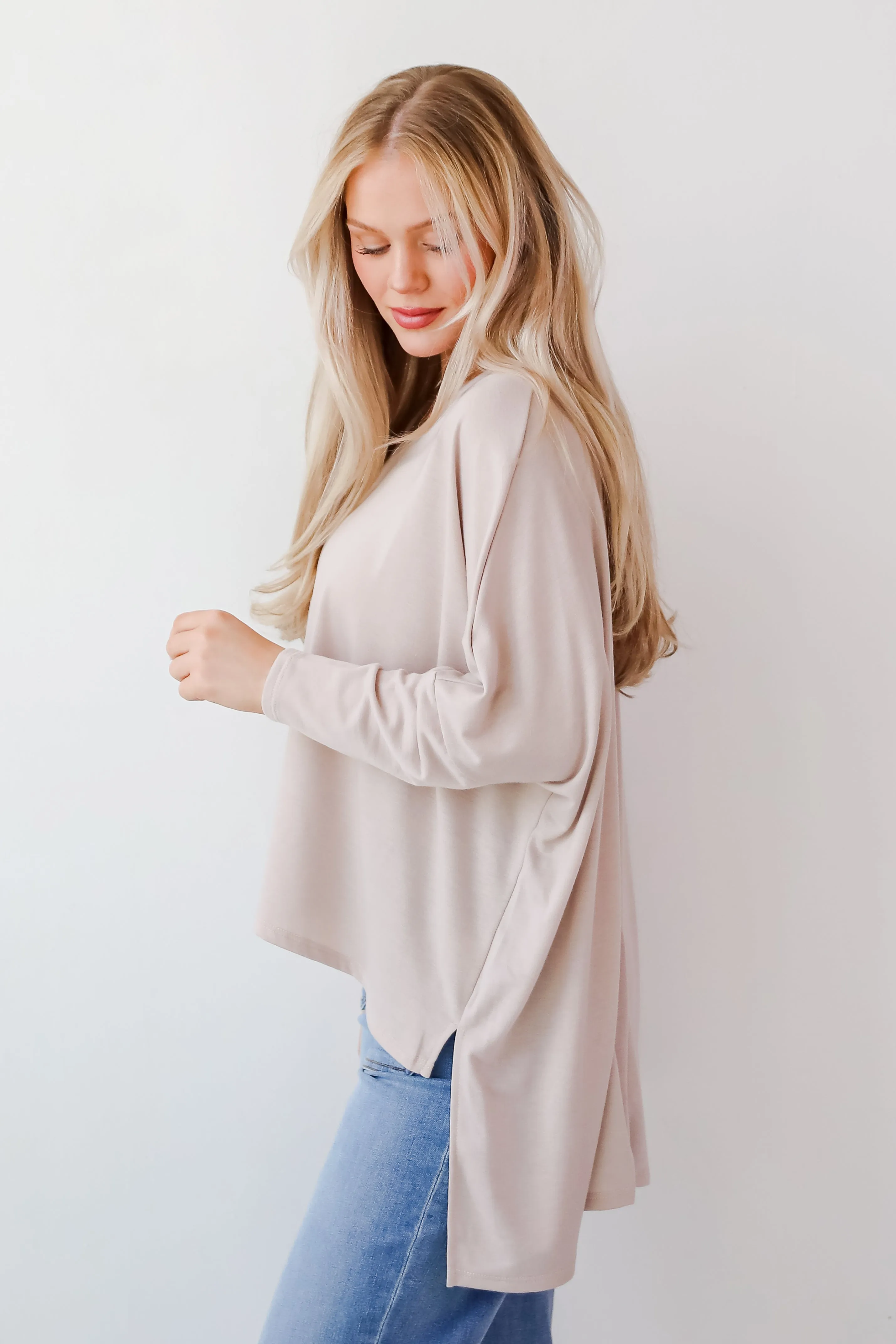 FINAL SALE - Real Relaxation Taupe Oversized Top - DOORBUSTER
