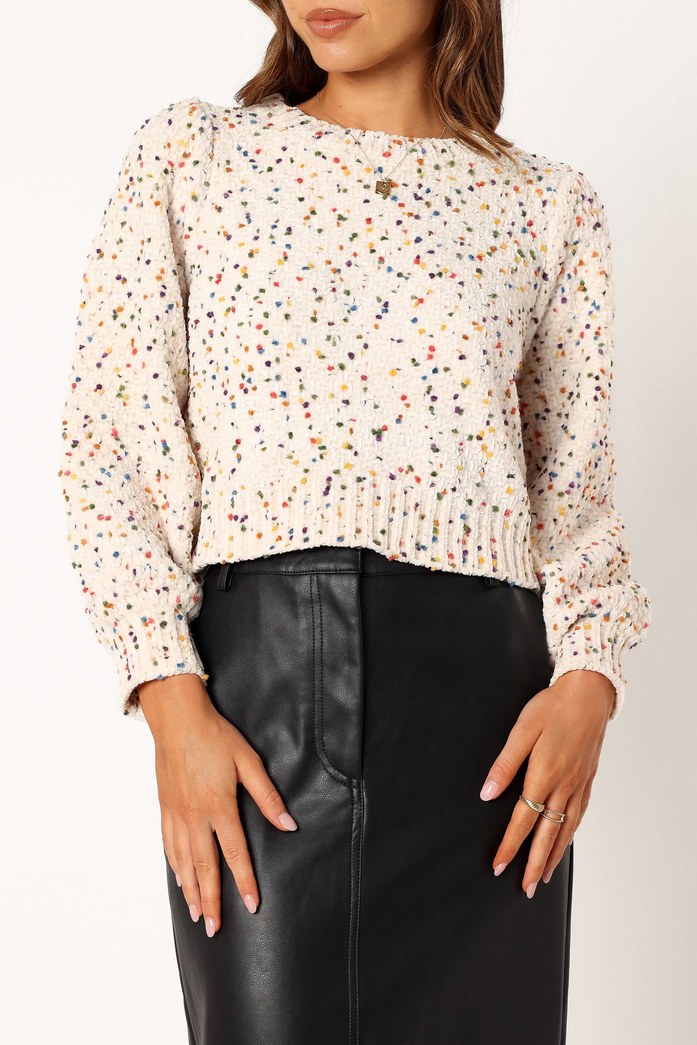 Giana Multi Dot Crewneck Knit Sweater - Cream Multi