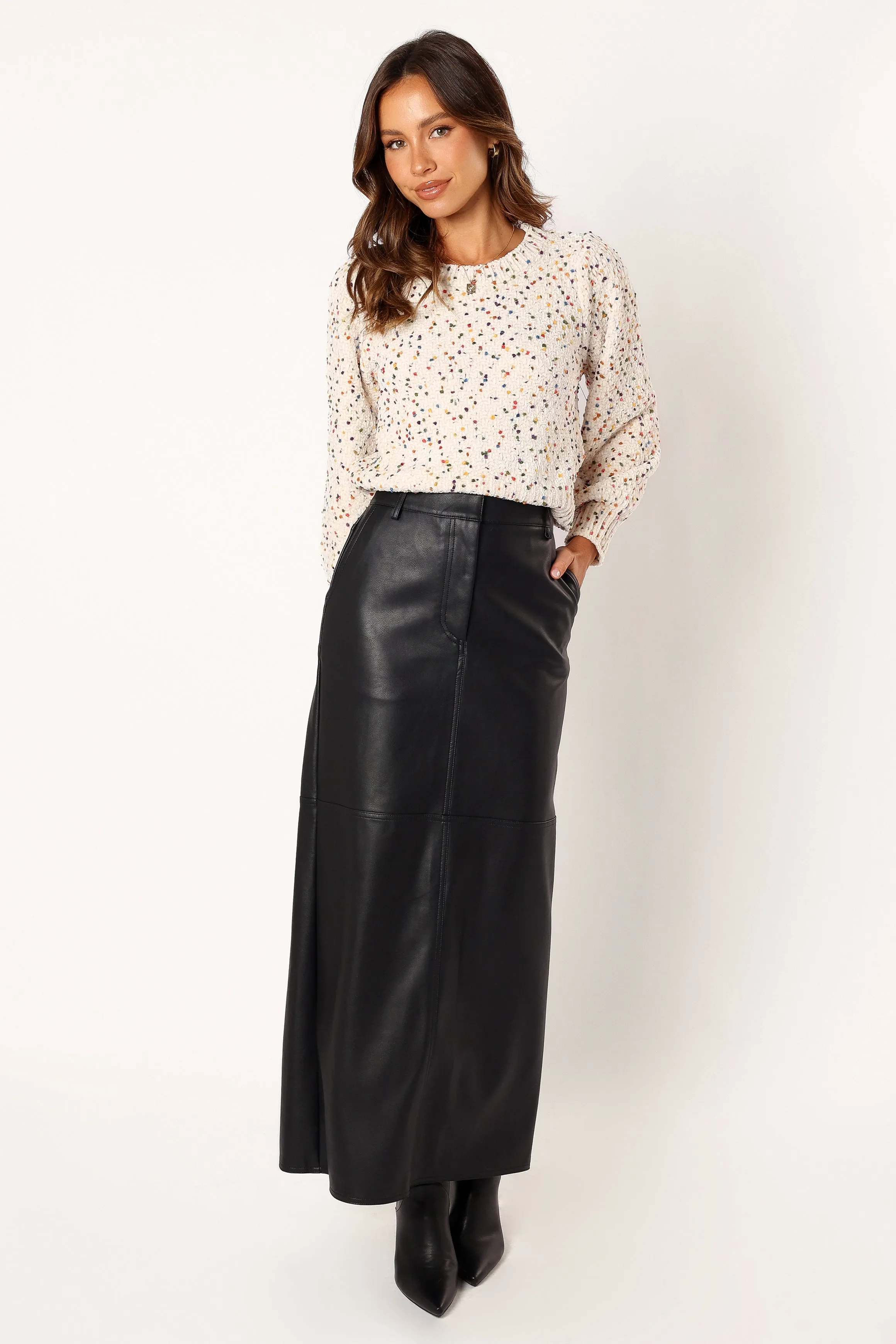 Giana Multi Dot Crewneck Knit Sweater - Cream Multi