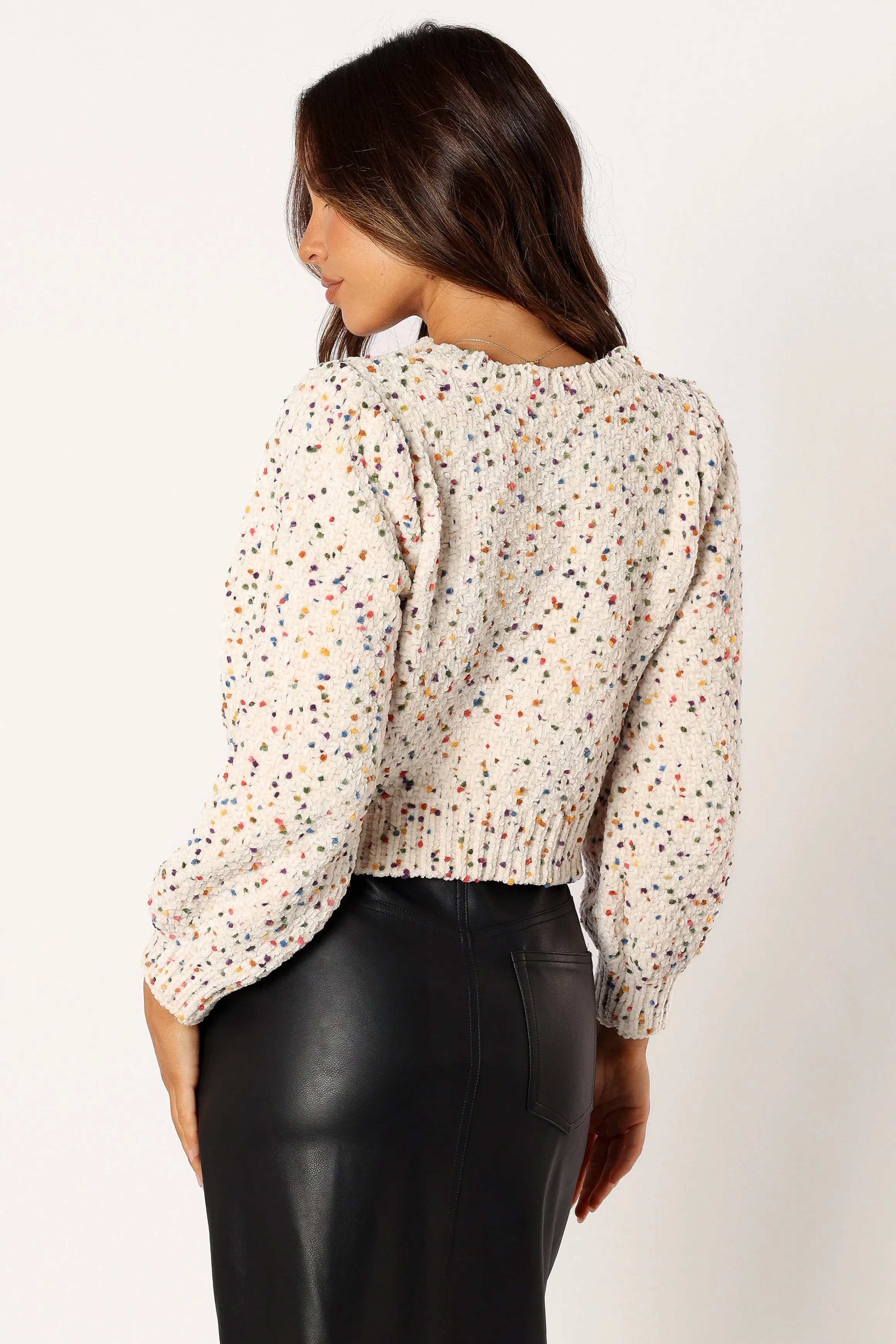 Giana Multi Dot Crewneck Knit Sweater - Cream Multi