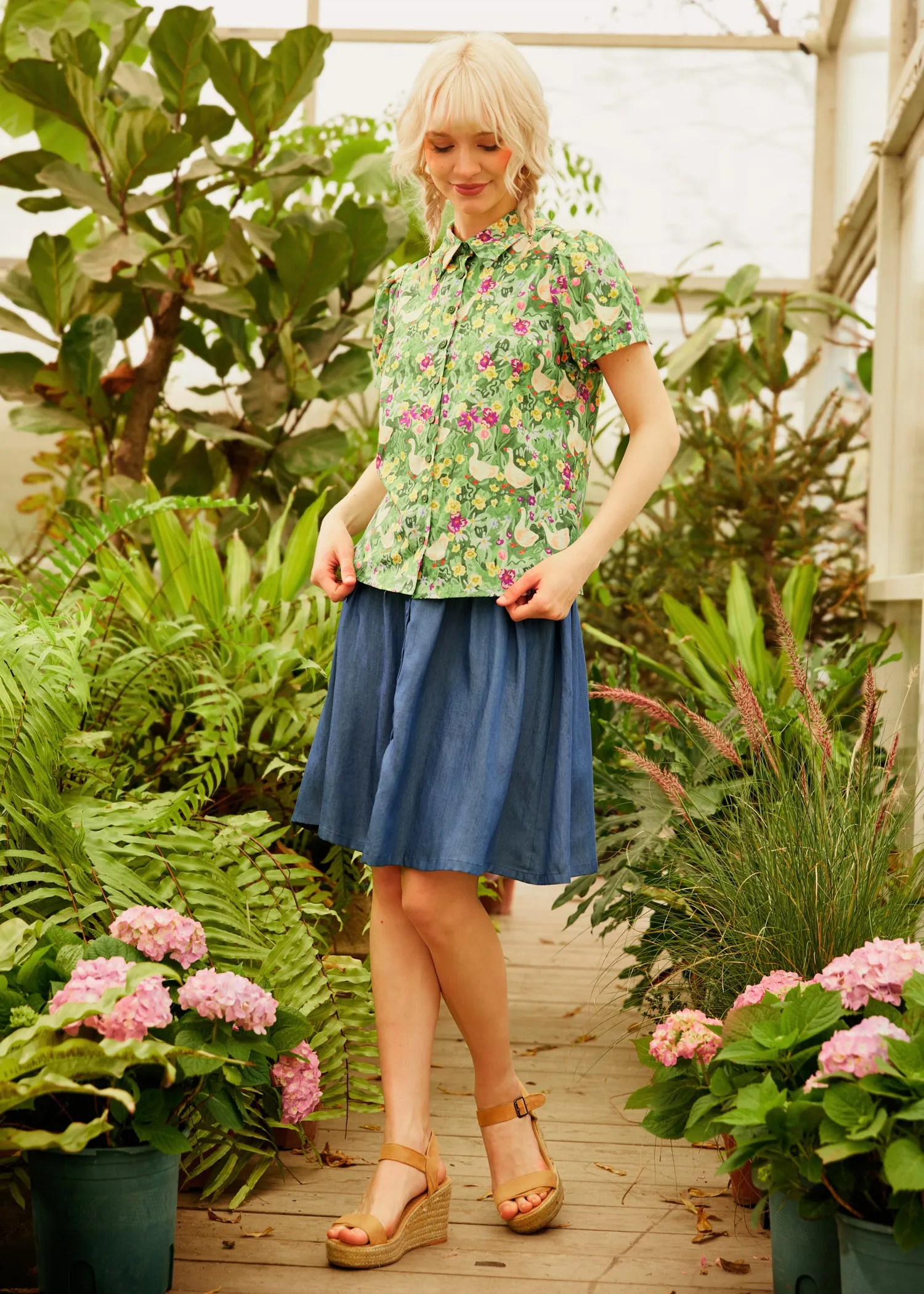 Goose in Bloom Button-Up Top