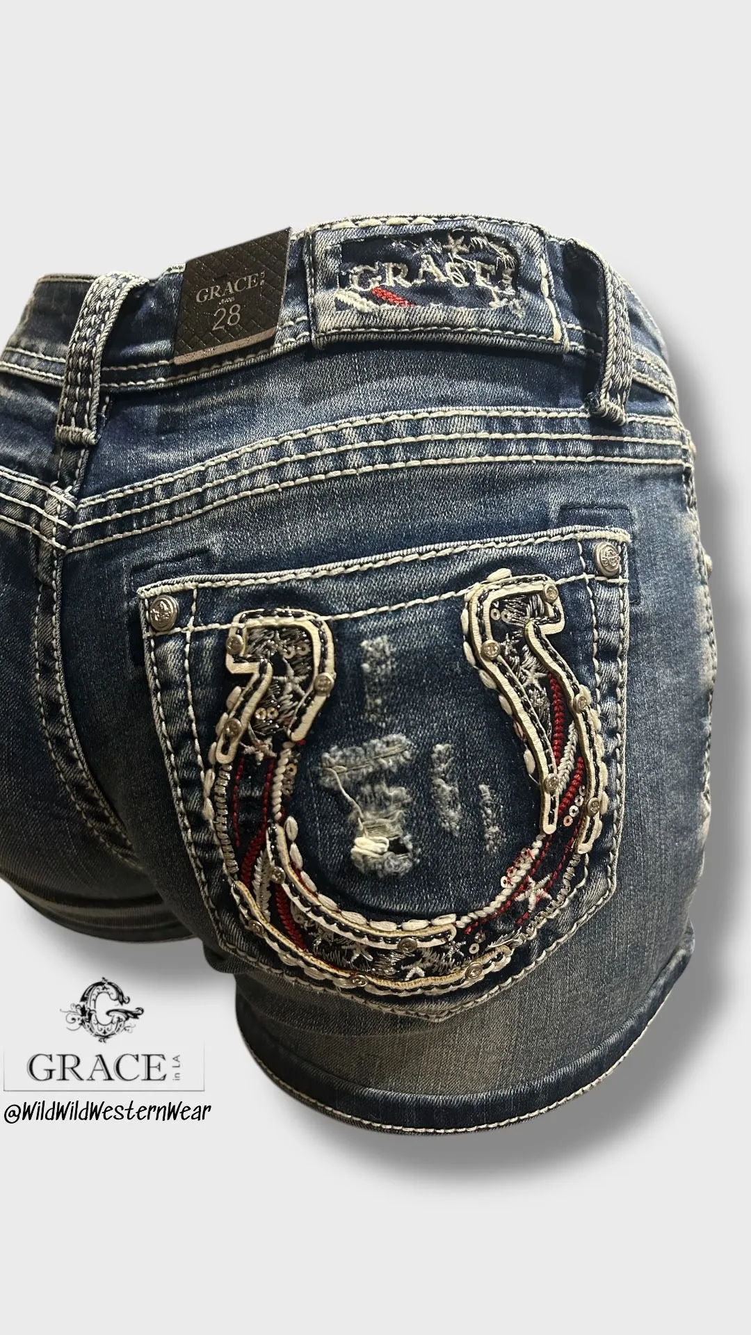 Grace Jeans Horseshoe Detail Pockets Low Rise Jean Short JHW51782