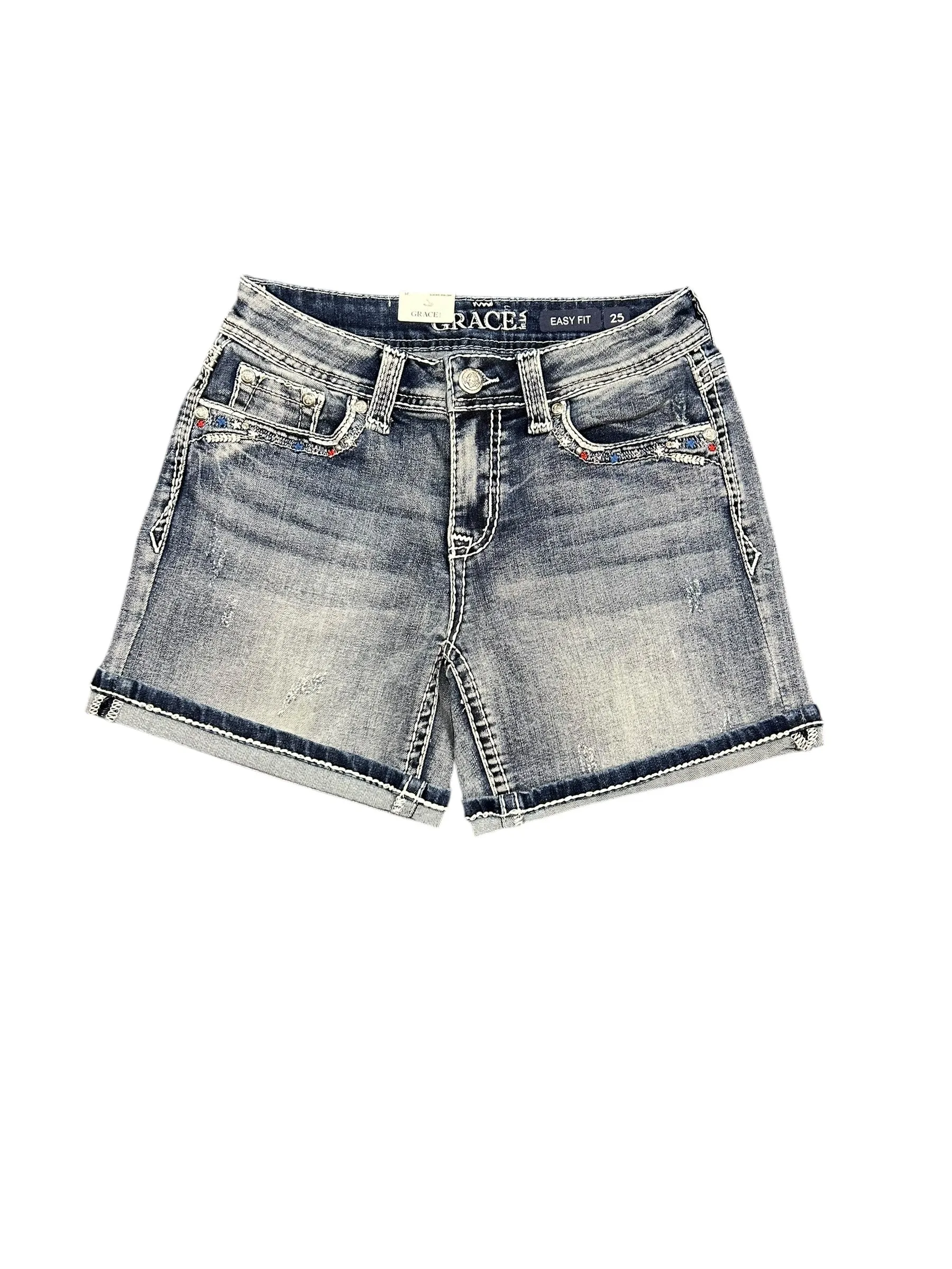 Grace Jeans Star Detail Pockets Mid Rise Jean Shorts EH51949