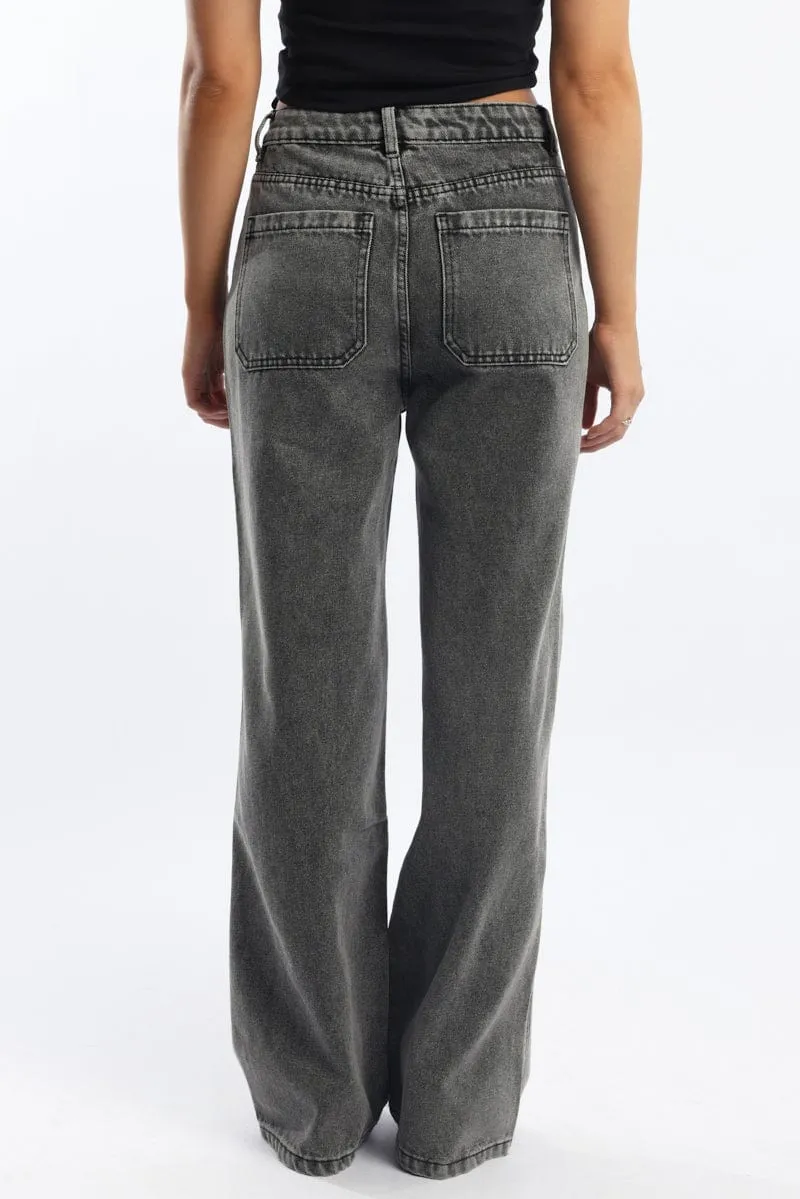Grey Baggy Jeans Mid Rise