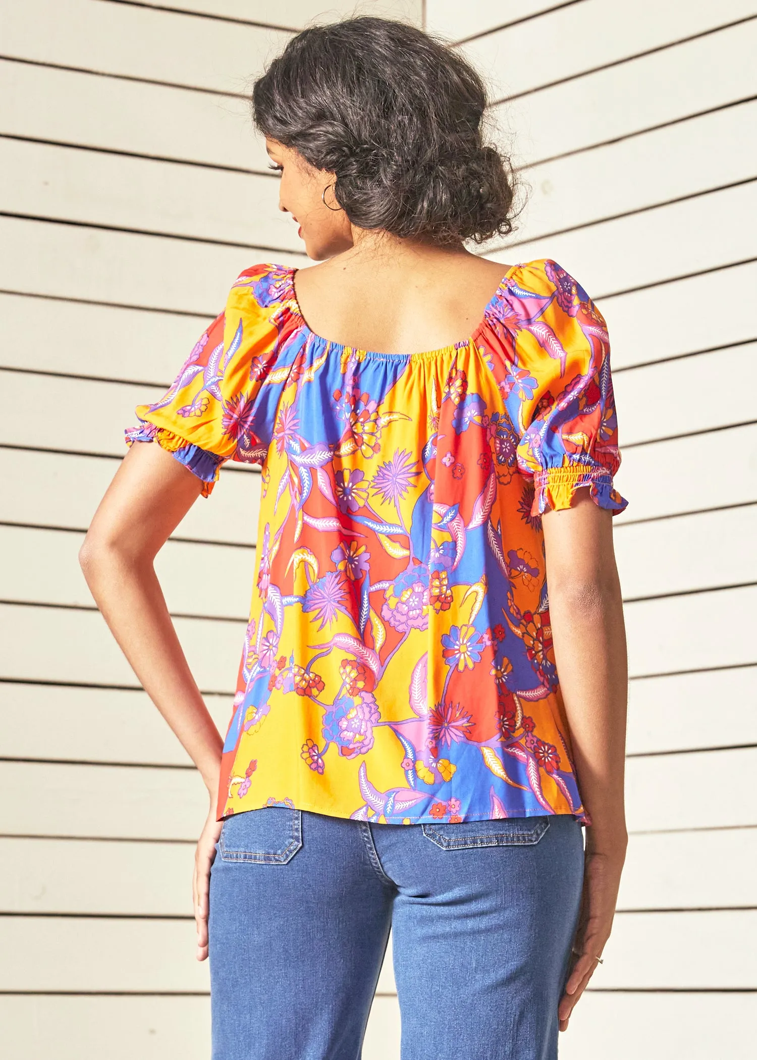 In All My Vibrance Peasant Blouse in Bali Floral