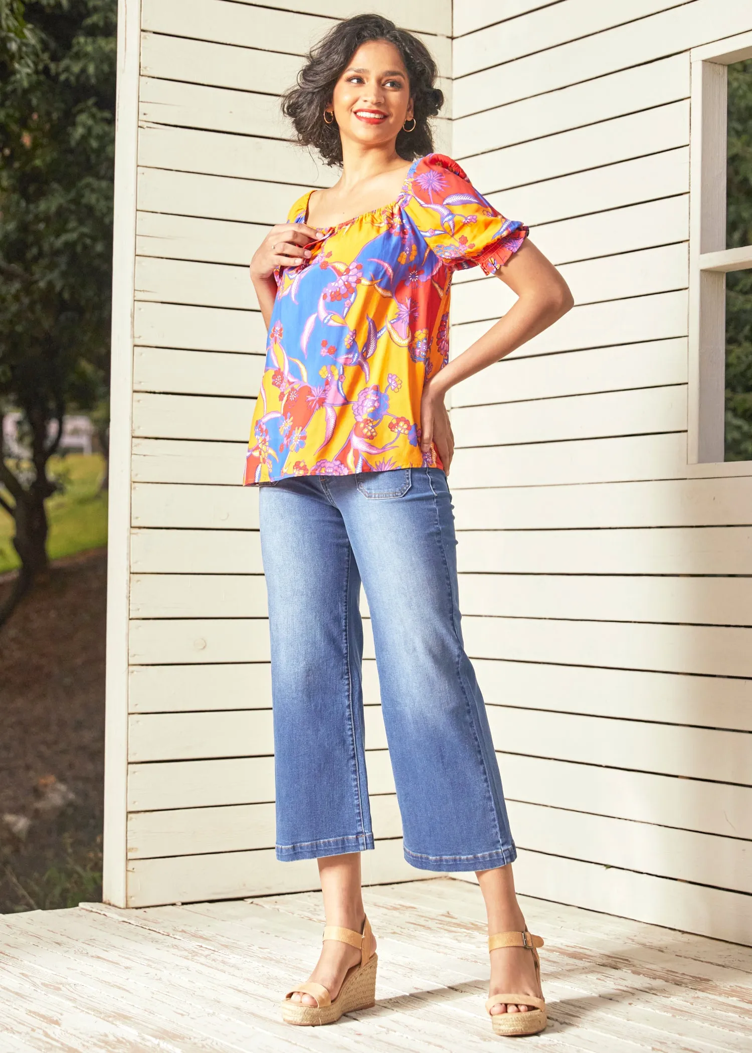 In All My Vibrance Peasant Blouse in Bali Floral