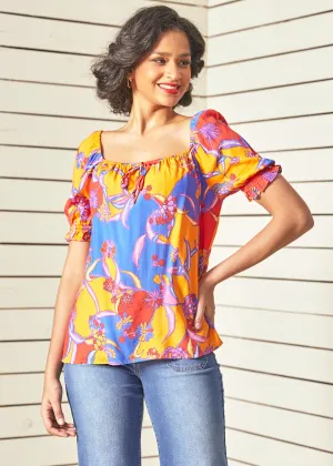 In All My Vibrance Peasant Blouse in Bali Floral
