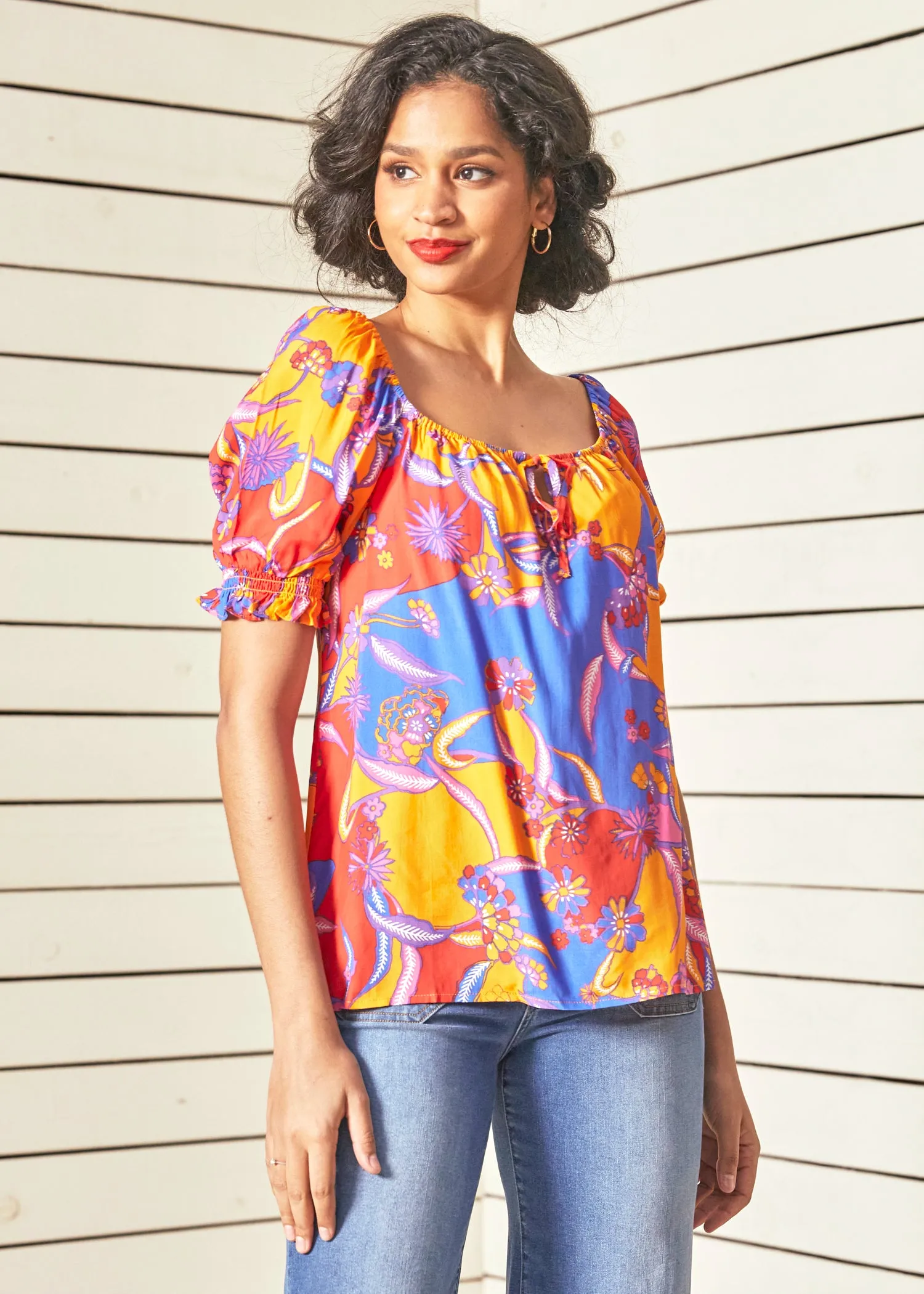 In All My Vibrance Peasant Blouse in Bali Floral