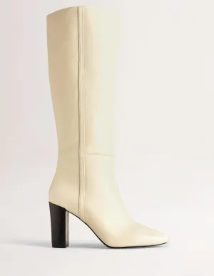 Knee High Leather Boots-Off White