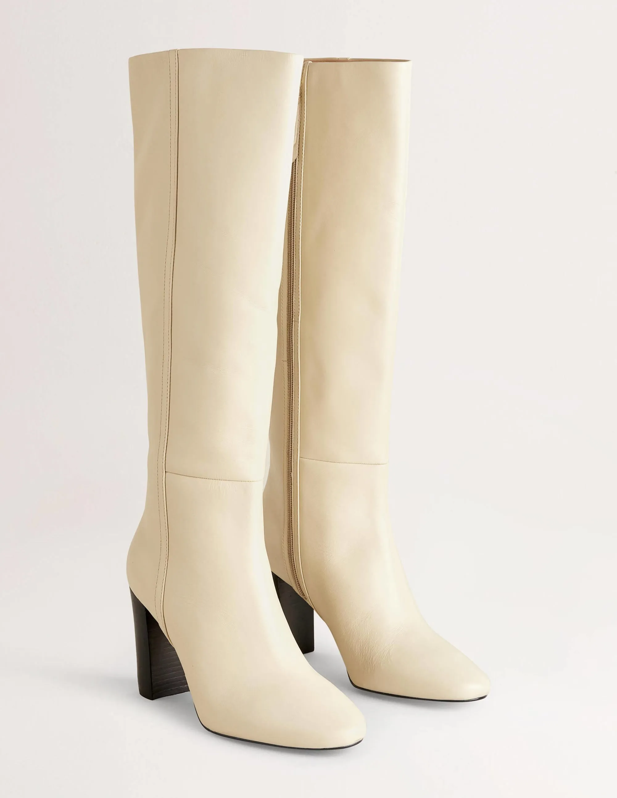 Knee High Leather Boots-Off White