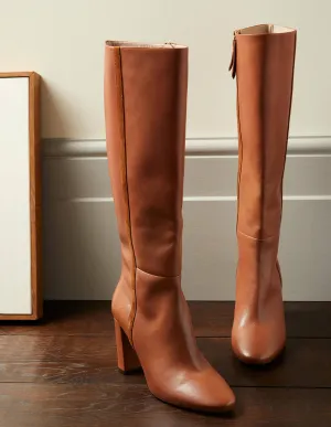 Knee High Leather Boots-Tan