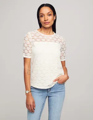 Lace Knit Elbow Sleeve Lace Tee- Sale