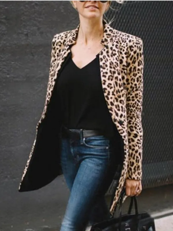 Leopard Print Coat Women Sexy Winter Warm Wind Coat
