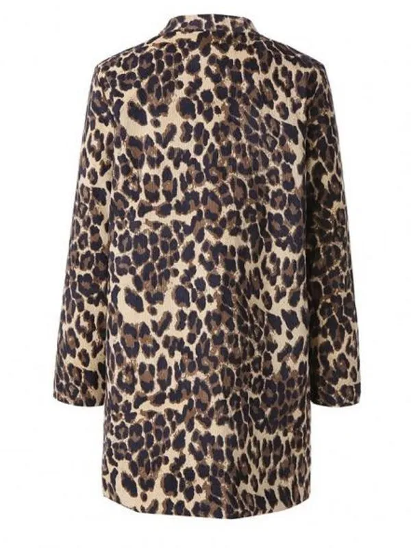 Leopard Print Coat Women Sexy Winter Warm Wind Coat