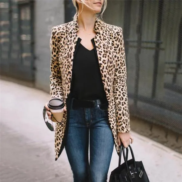 Leopard Print Coat Women Sexy Winter Warm Wind Coat