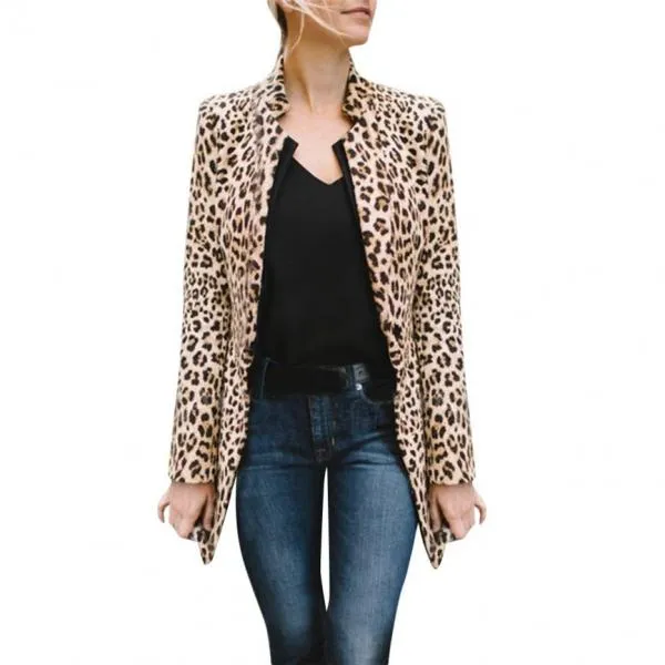 Leopard Print Coat Women Sexy Winter Warm Wind Coat