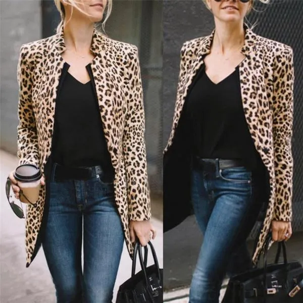 Leopard Print Coat Women Sexy Winter Warm Wind Coat