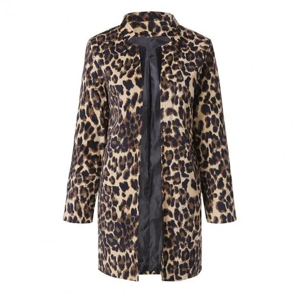 Leopard Print Coat Women Sexy Winter Warm Wind Coat