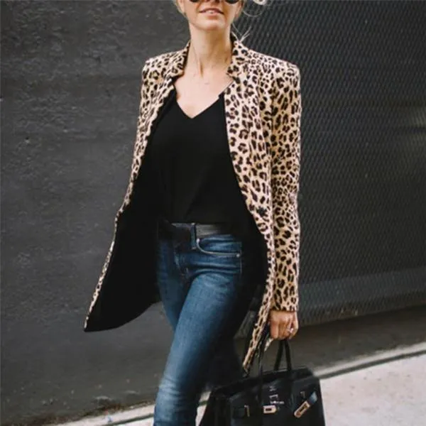 Leopard Print Coat Women Sexy Winter Warm Wind Coat