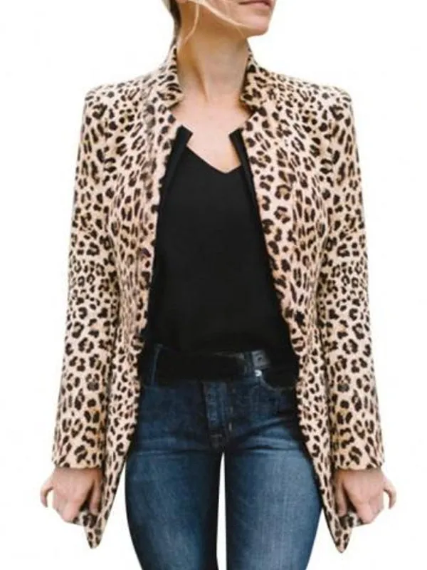 Leopard Print Coat Women Sexy Winter Warm Wind Coat