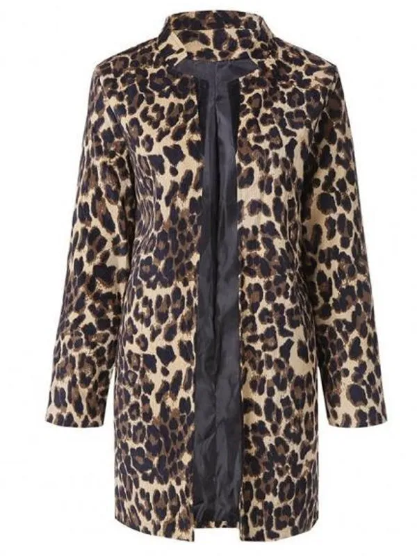 Leopard Print Coat Women Sexy Winter Warm Wind Coat