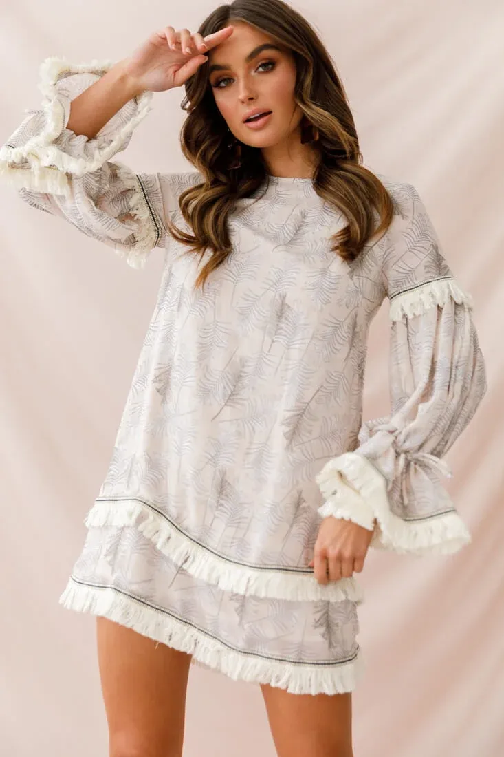 Lily Fringe Trim Swing Dress Beige