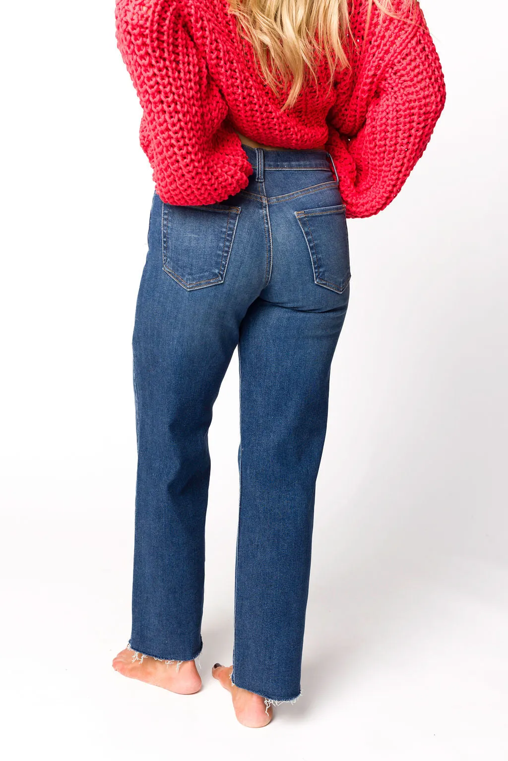 Morgan Slim Palazzo Jean with Scissor Cut in Dark Denim
