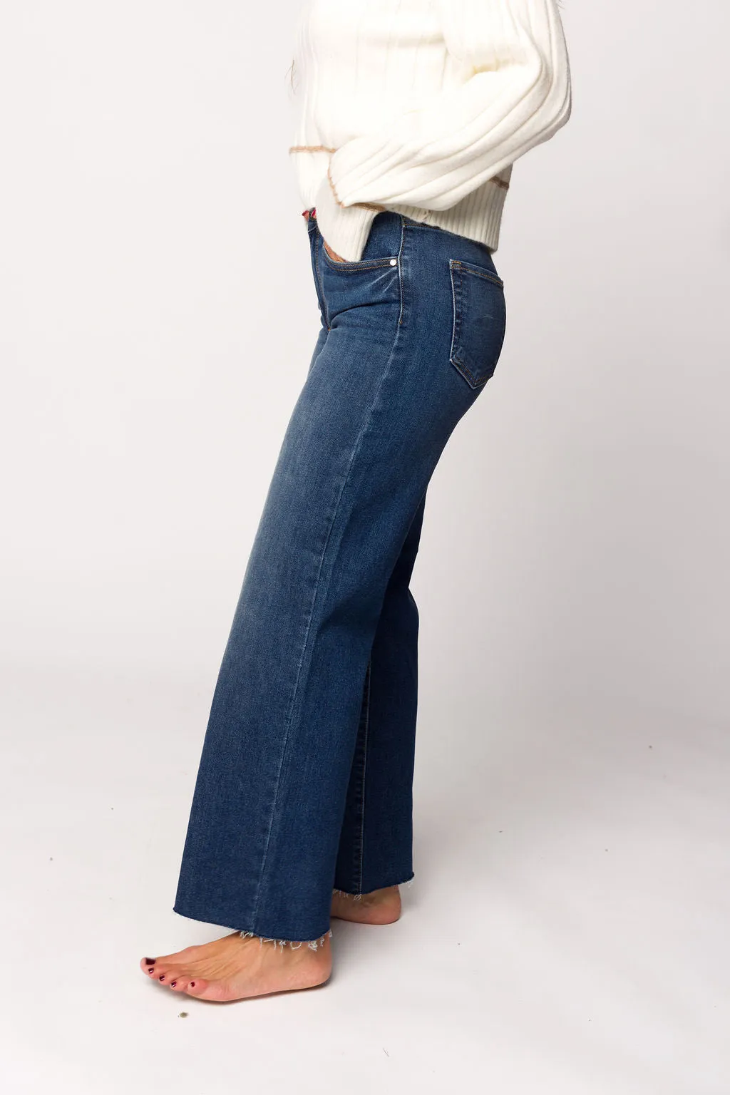 Morgan Slim Palazzo Jean with Scissor Cut in Dark Denim
