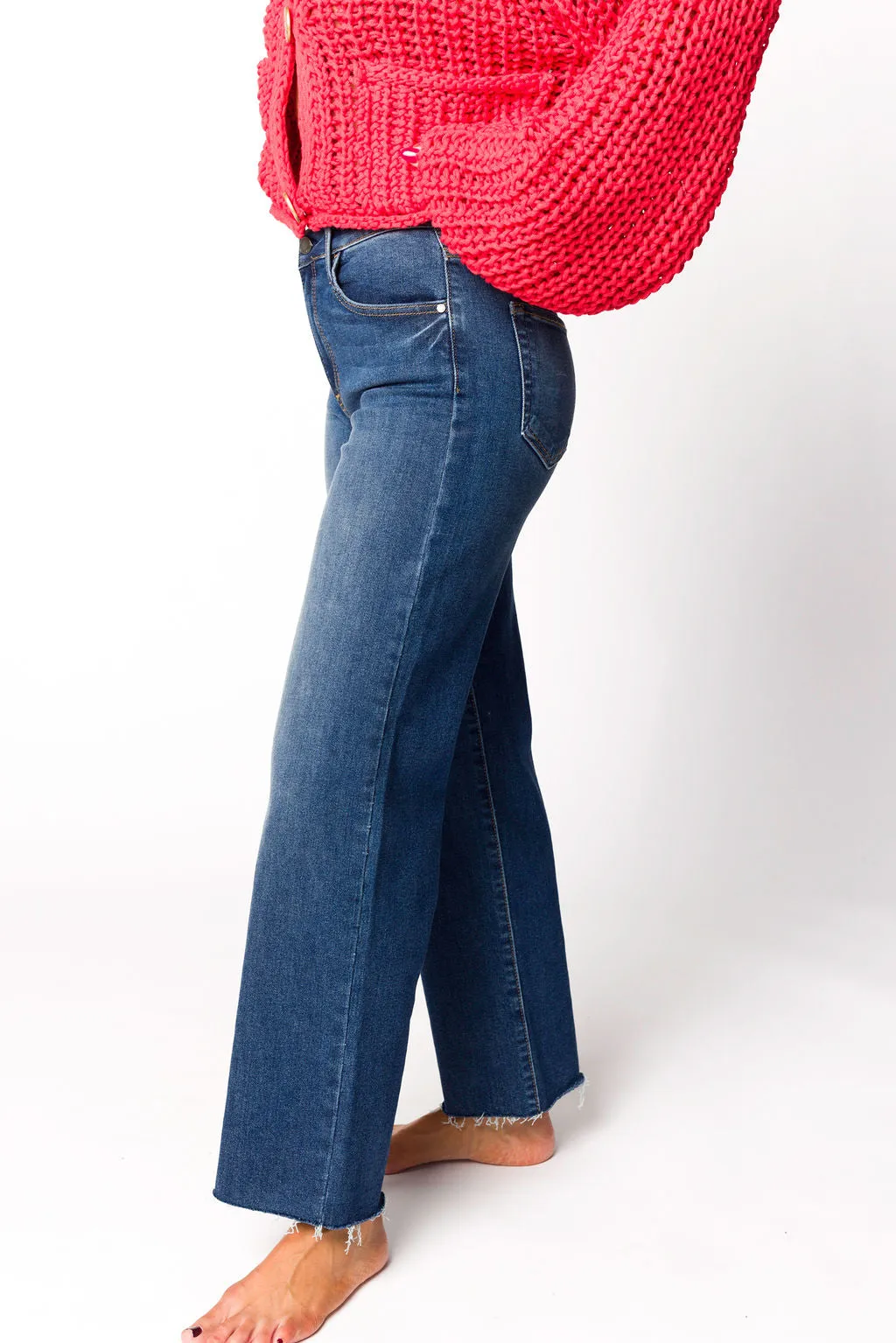 Morgan Slim Palazzo Jean with Scissor Cut in Dark Denim